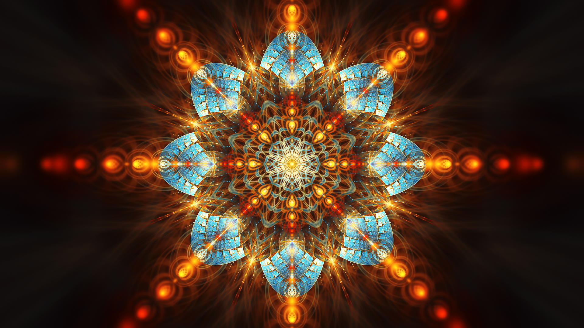 Abstract fractal flower with blue and orange colors HD Wallpaper