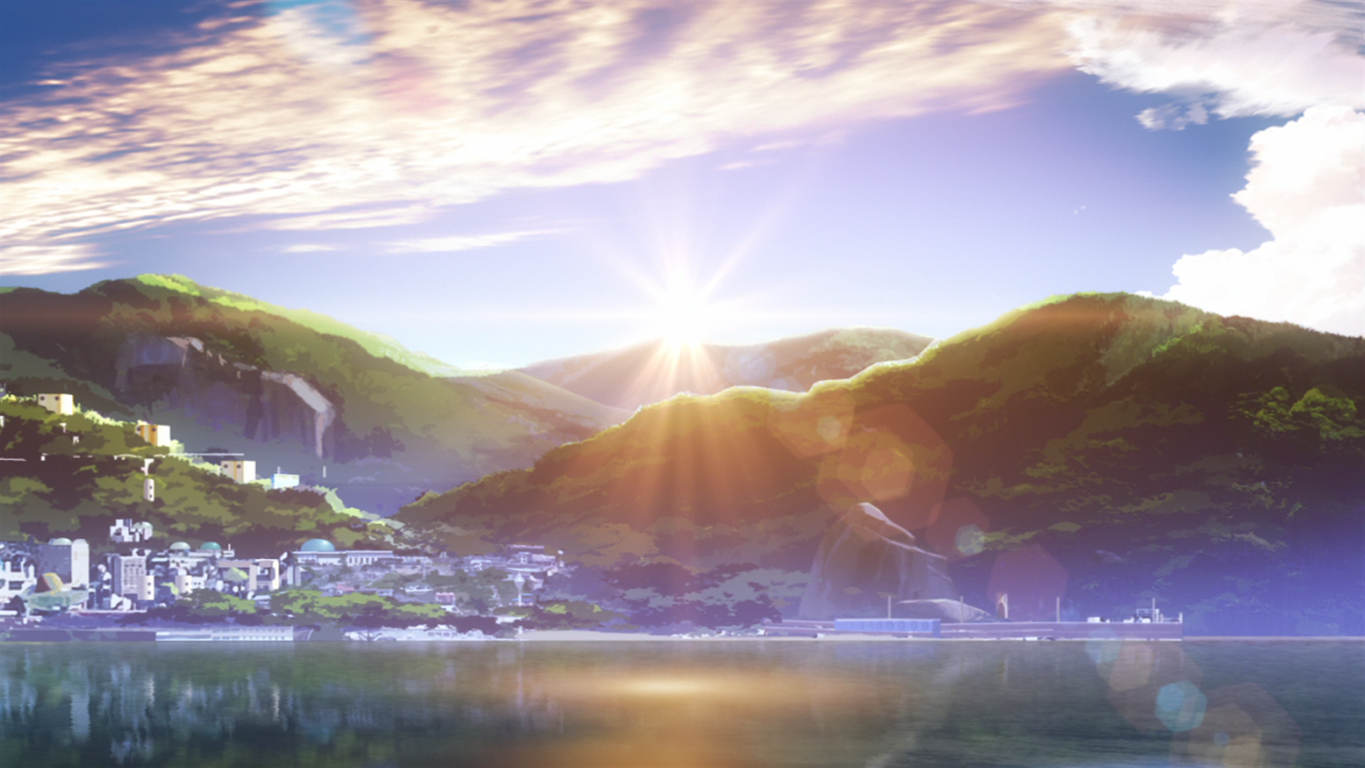 Nagi no Asukara anime landscape with sunrise over mountains HD Wallpaper