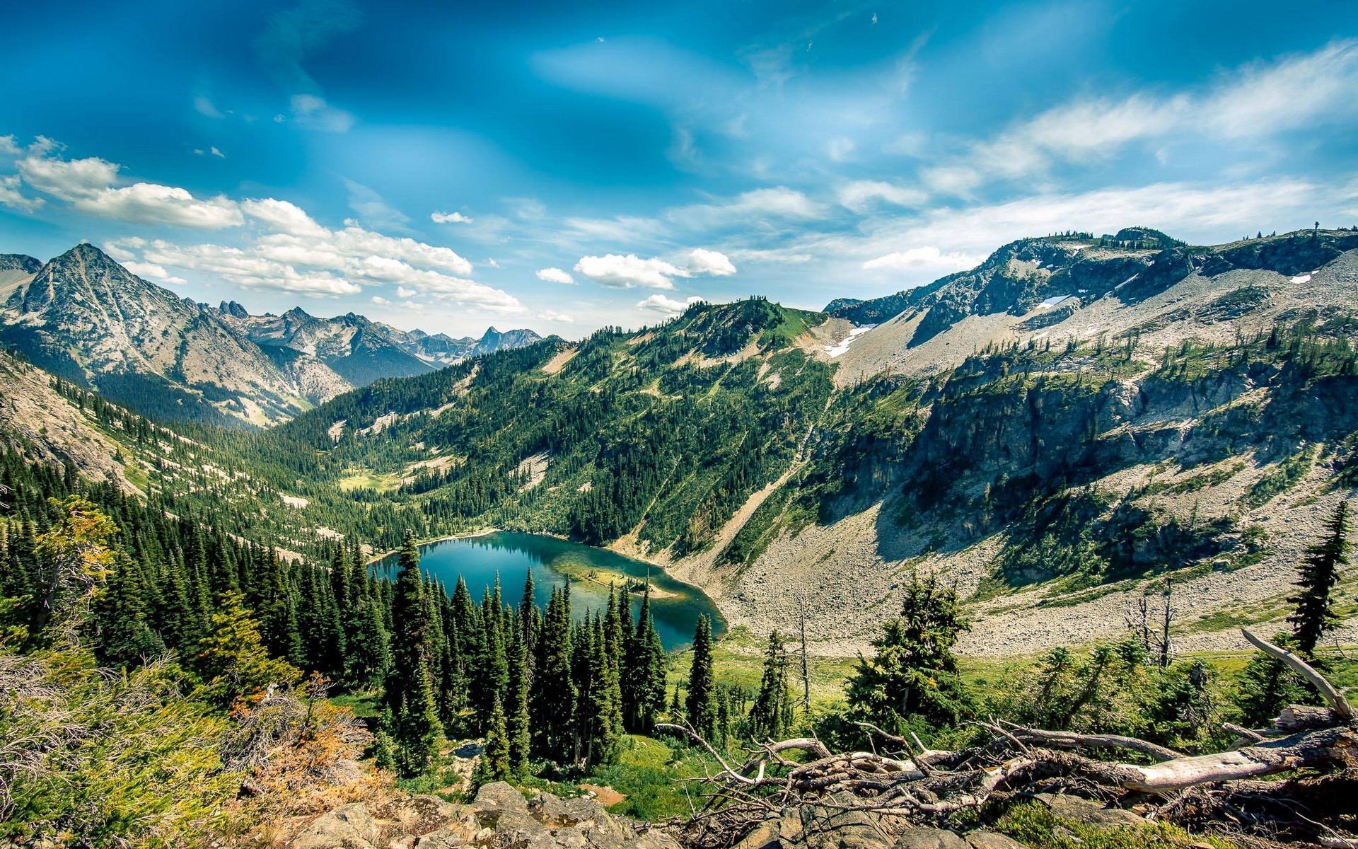 Mountains, Lake, and Forest Landscape HD Wallpaper