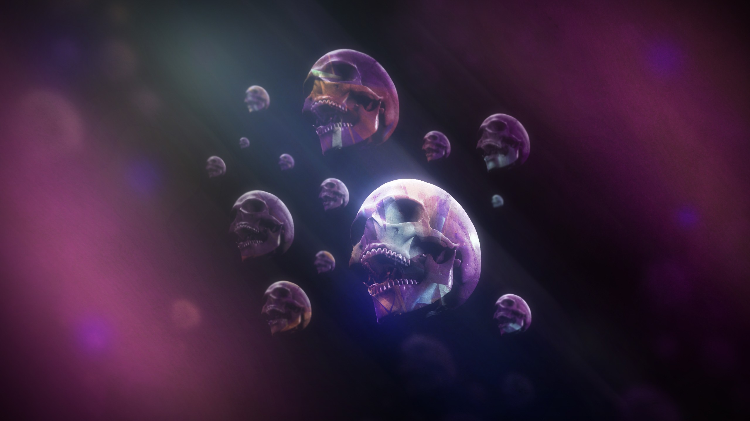Abstract digital art of floating skulls HD Wallpaper