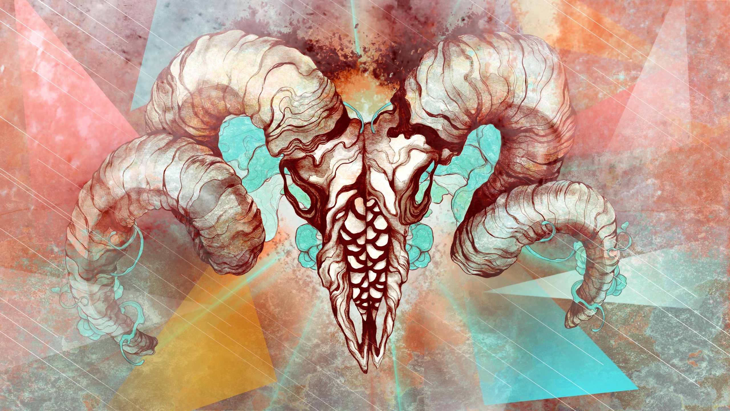 Abstract ram skull with horns and geometric shapes HD Wallpaper