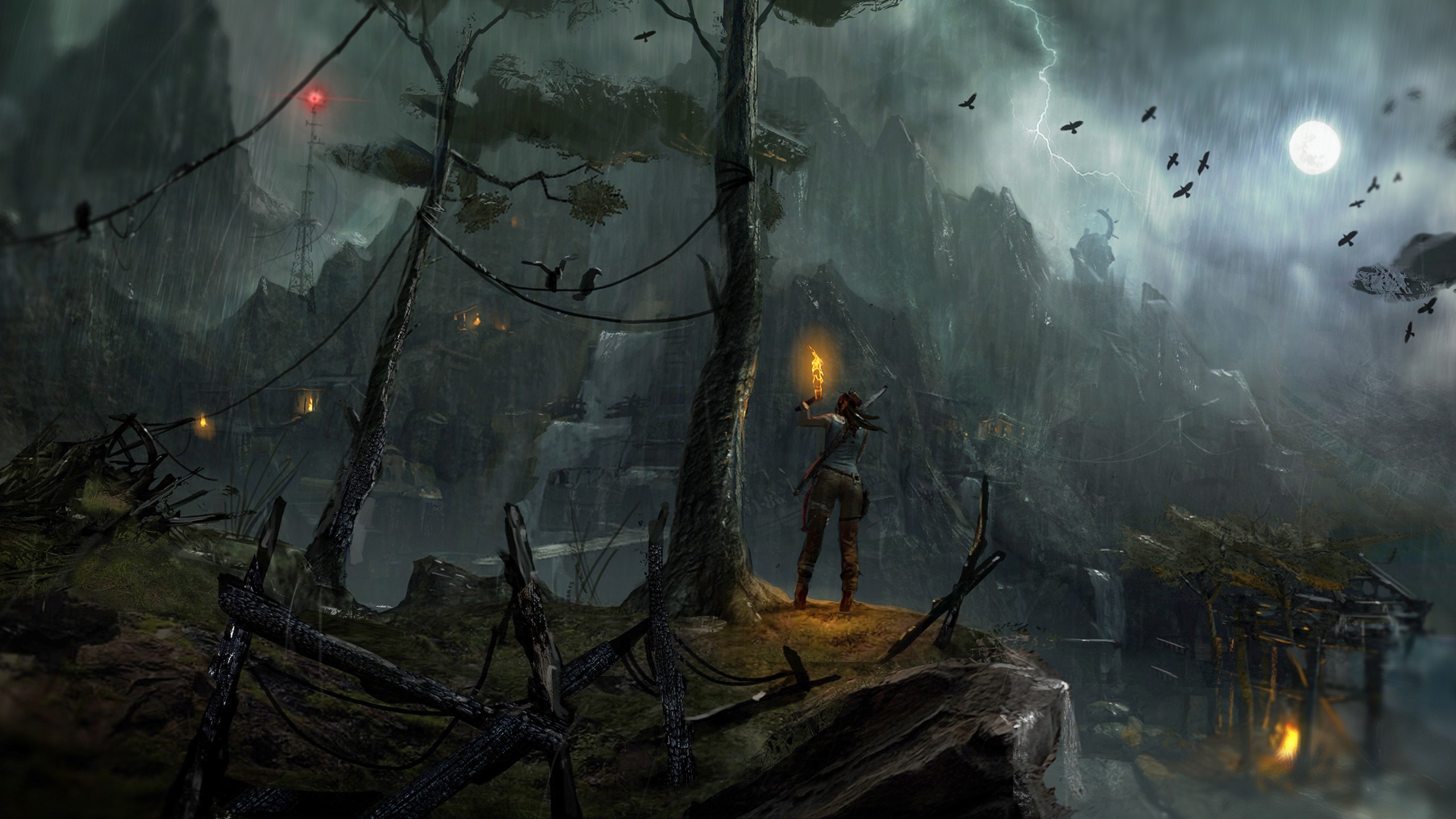 Lara Croft in Tomb Raider during a storm HD Wallpaper