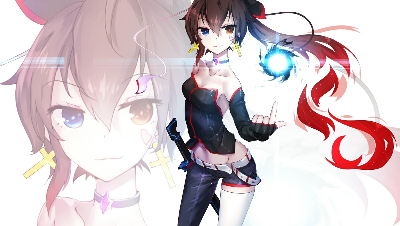 Anime girl with heterochromia and sword HD Wallpaper