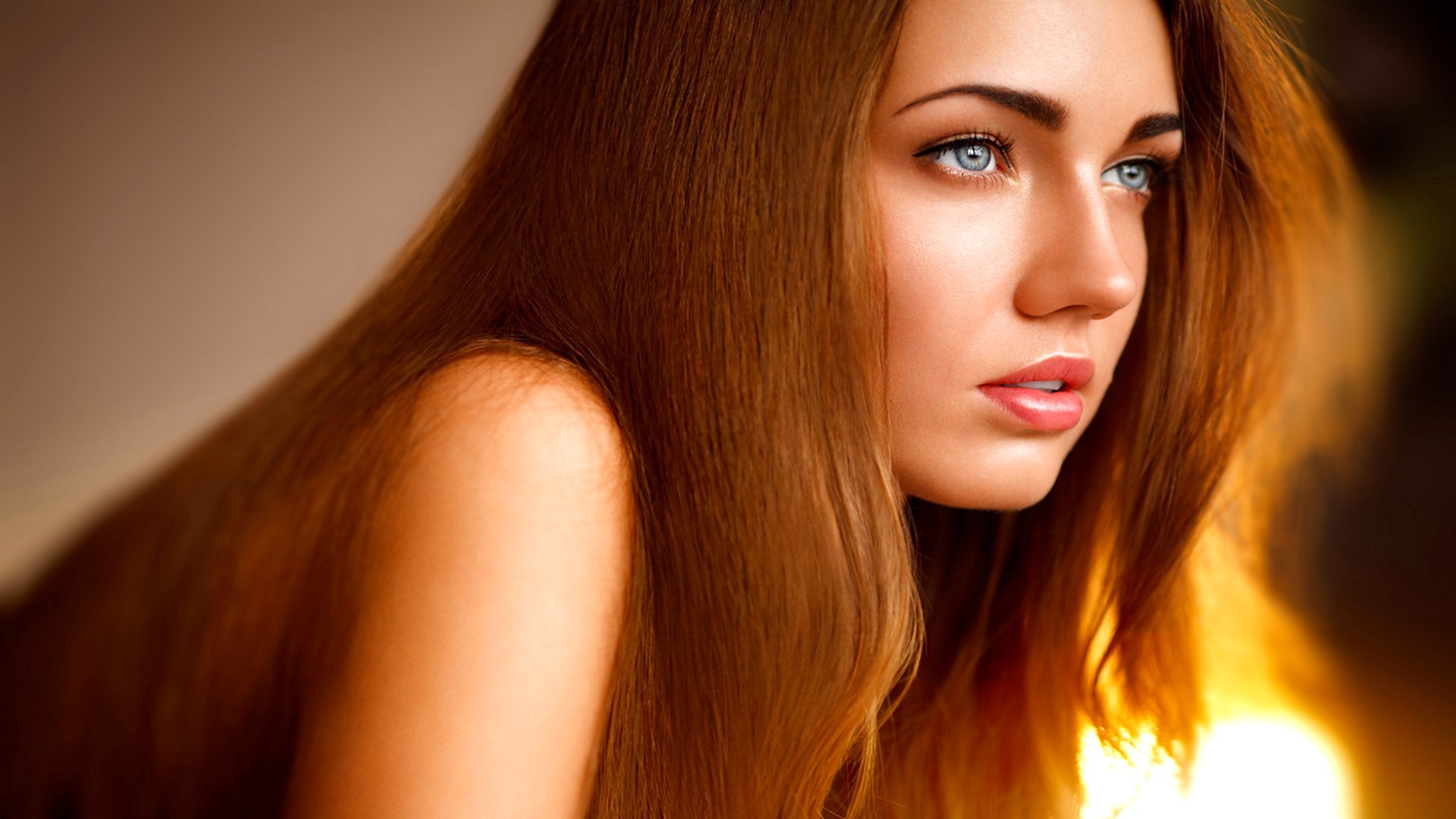 Portrait of a woman with long auburn hair HD Wallpaper