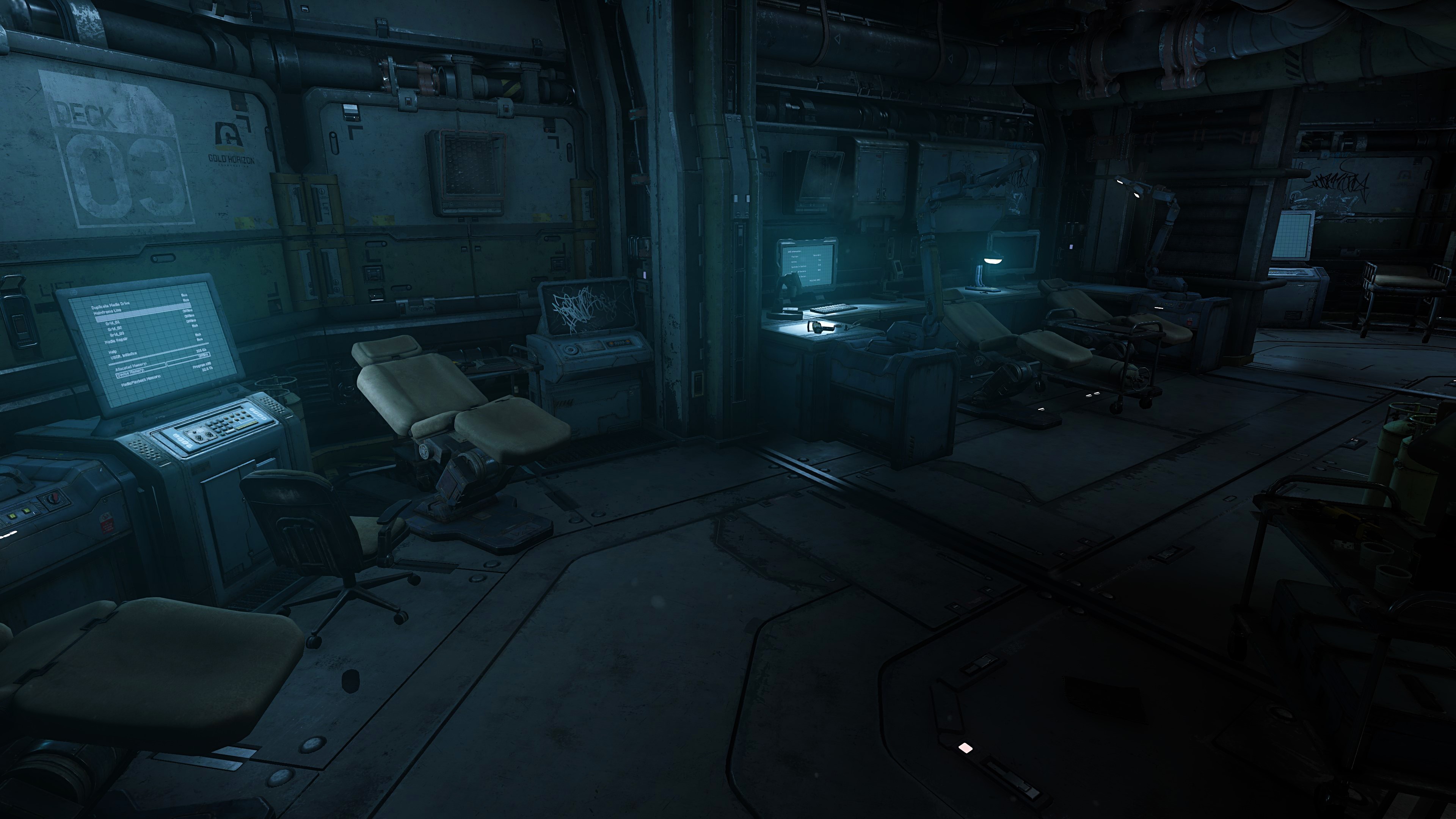 Star Citizen futuristic medical bay with examination chairs HD Wallpaper