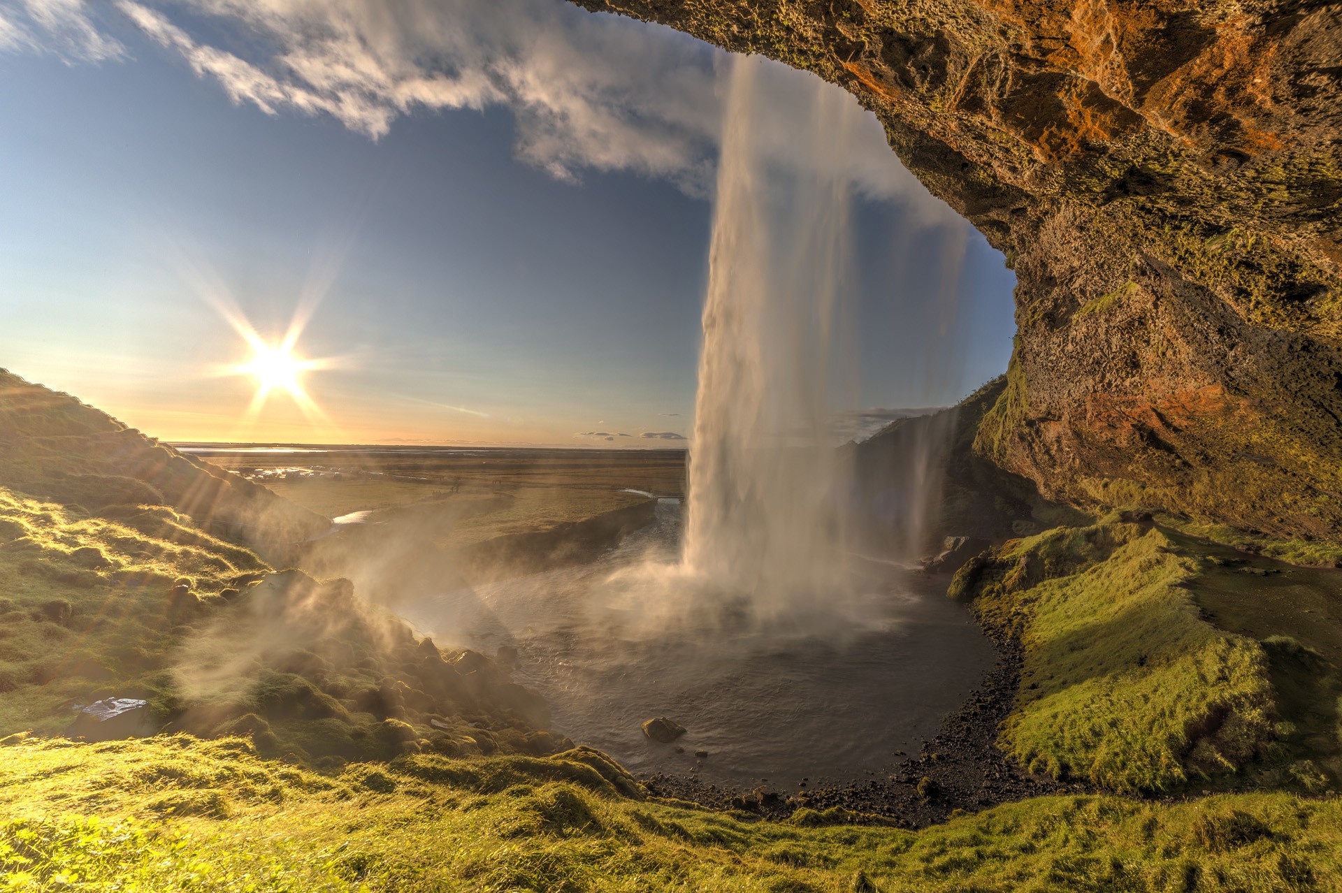 Seljalandsfoss waterfall in Iceland at sunset HD Wallpaper