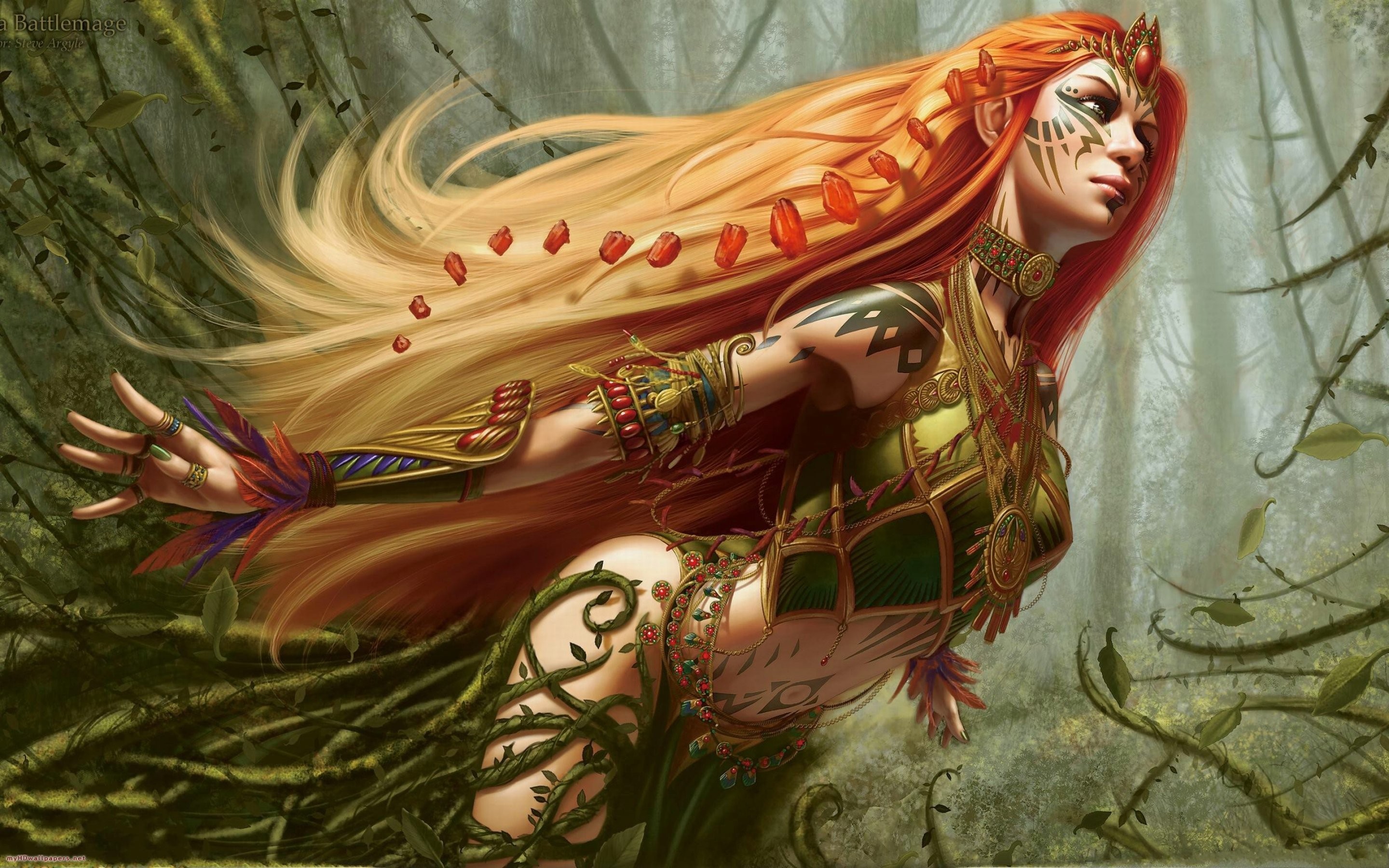 Fantasy art of a woman with long blonde hair HD Wallpaper