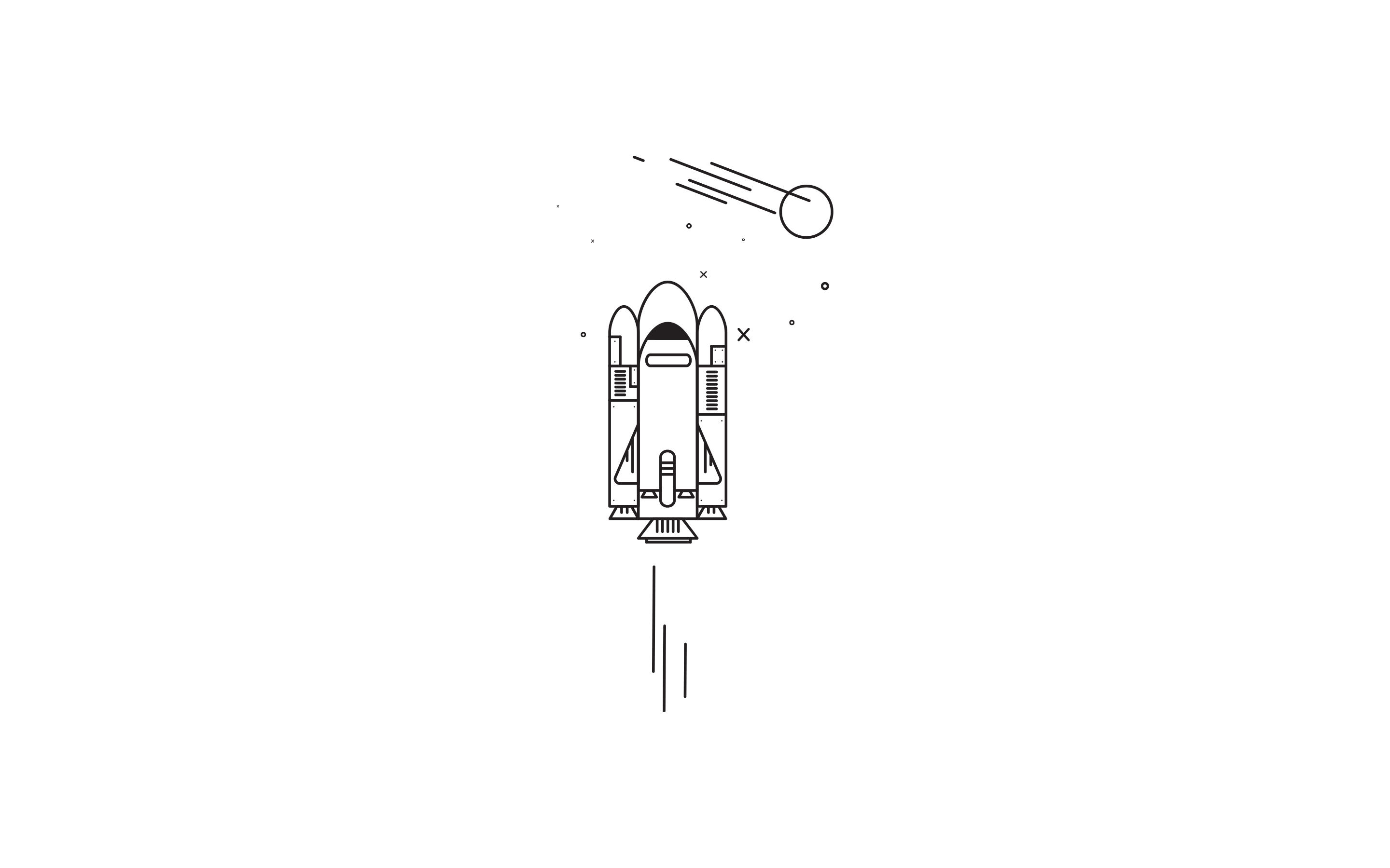 Minimalist artwork of a space shuttle and a meteor HD Wallpaper