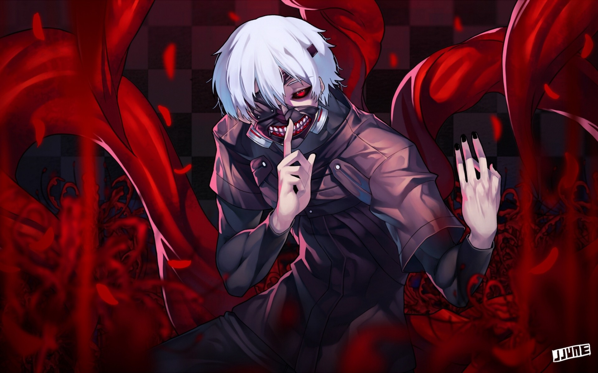 Kaneki Ken from Tokyo Ghoul with red tendrils HD Wallpaper