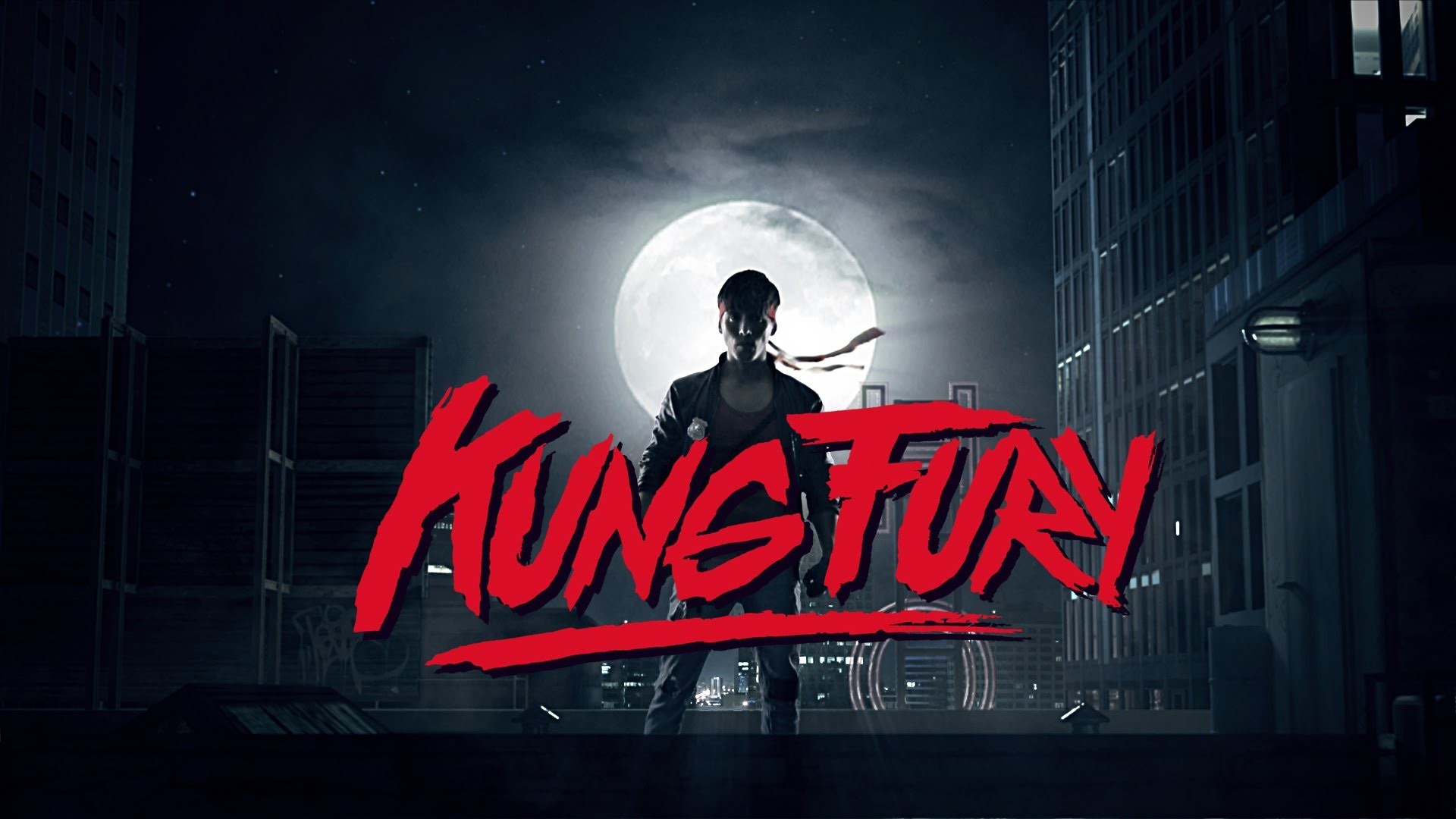Kung Fury title card with a man in front of a full moon HD Wallpaper
