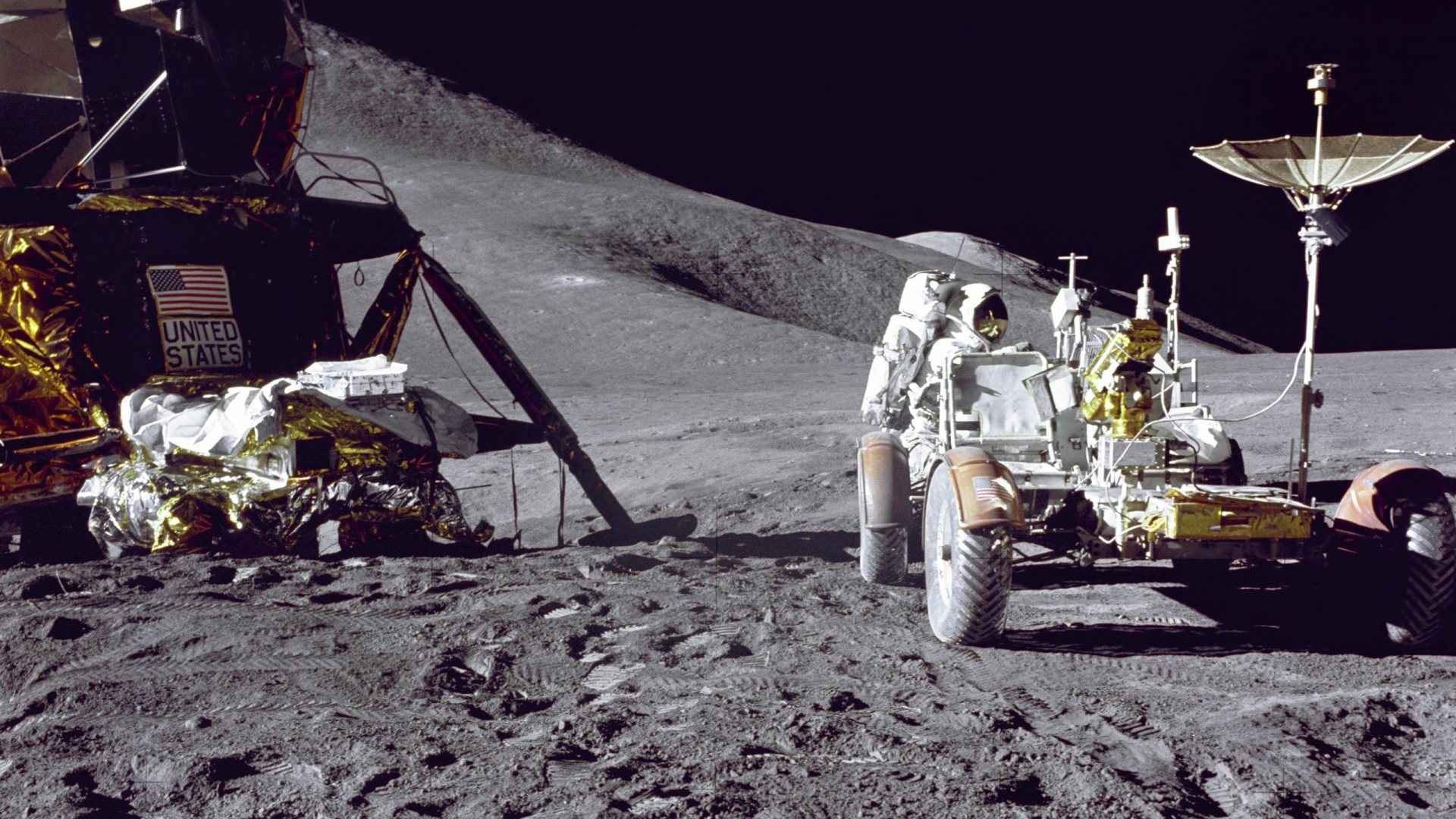 Astronaut and Lunar Rover on the Moon HD Wallpaper