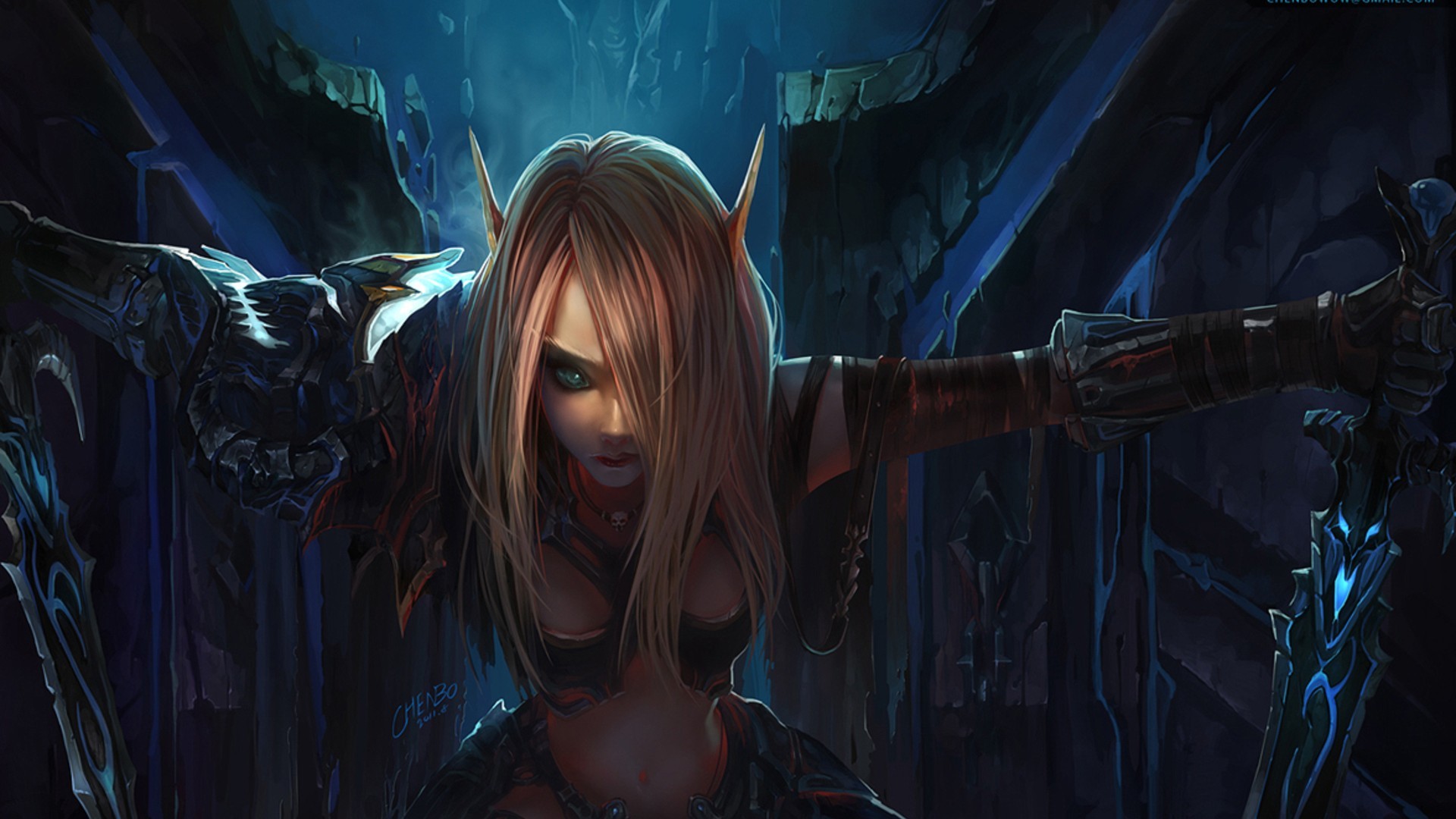 World of Warcraft Elf Warrior with Swords HD Wallpaper