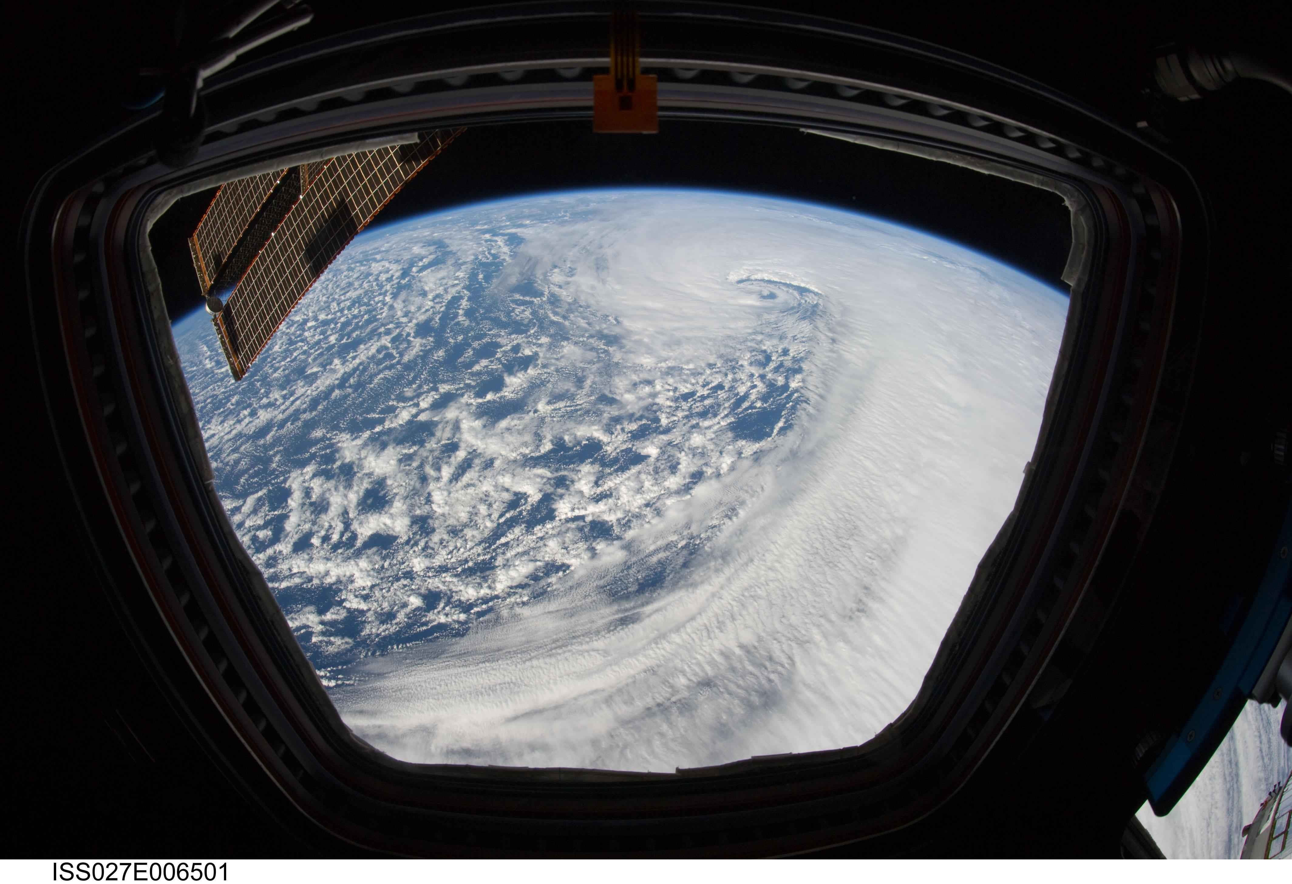 Space station view of a hurricane from orbit HD Wallpaper