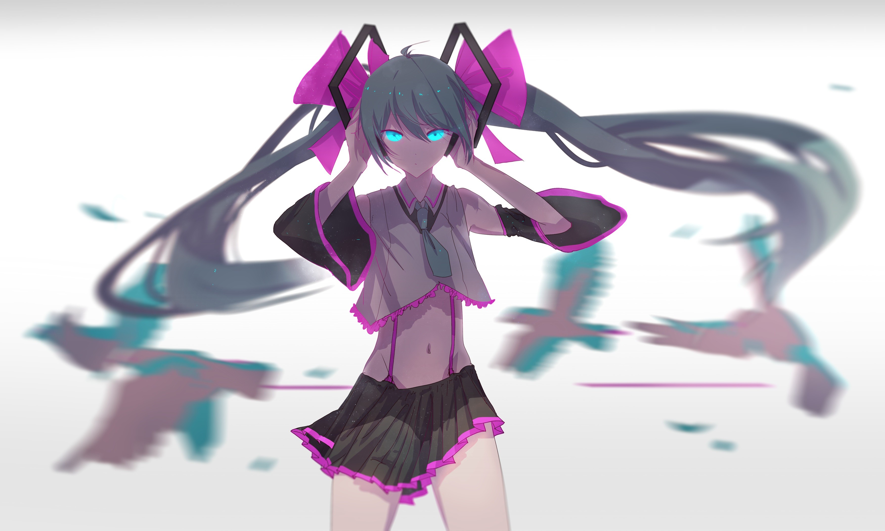 Hatsune Miku with pink headphones and twintails HD Wallpaper