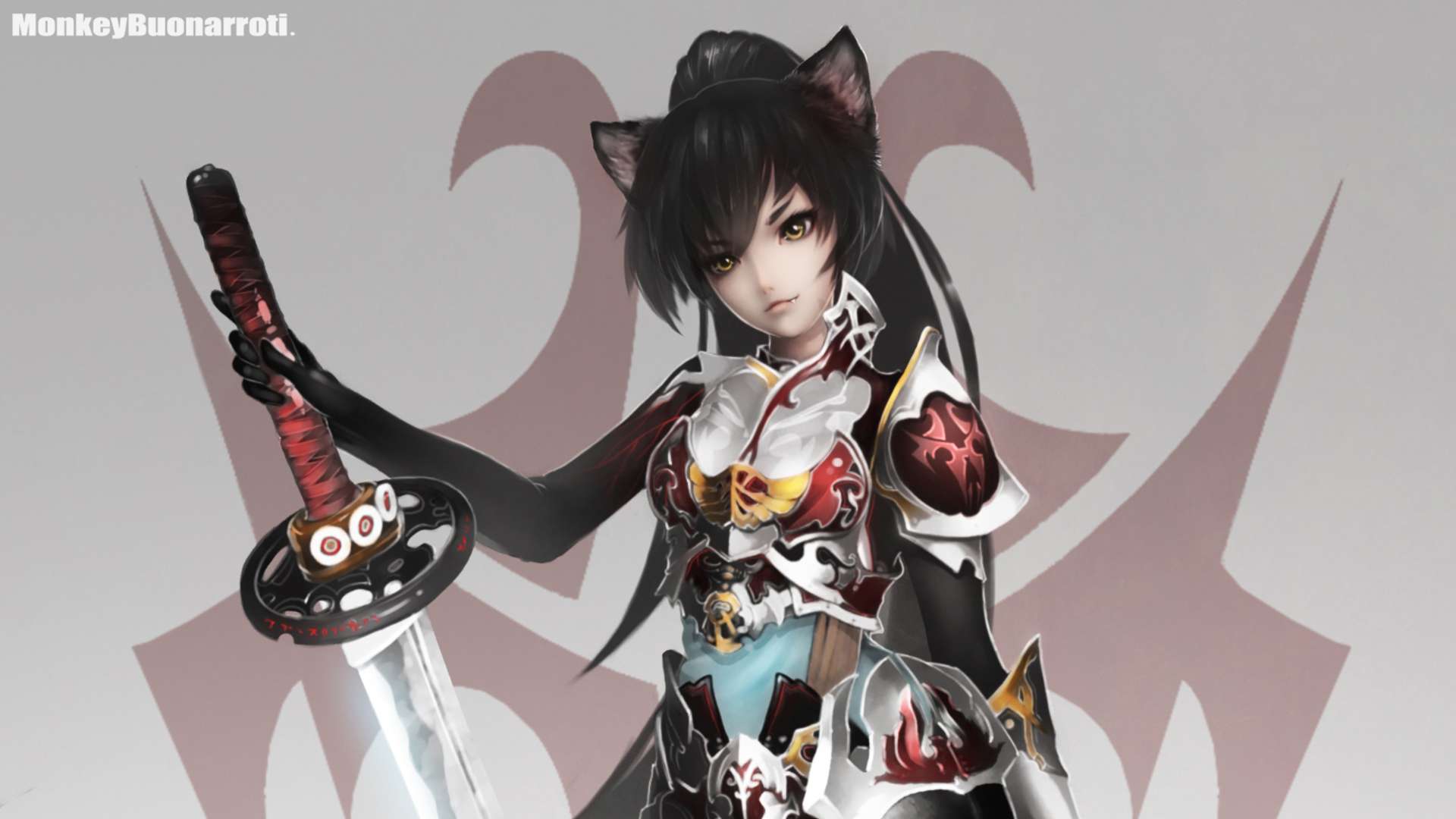 Anime Cat Girl Holding a Katana Sword HD Wallpaper