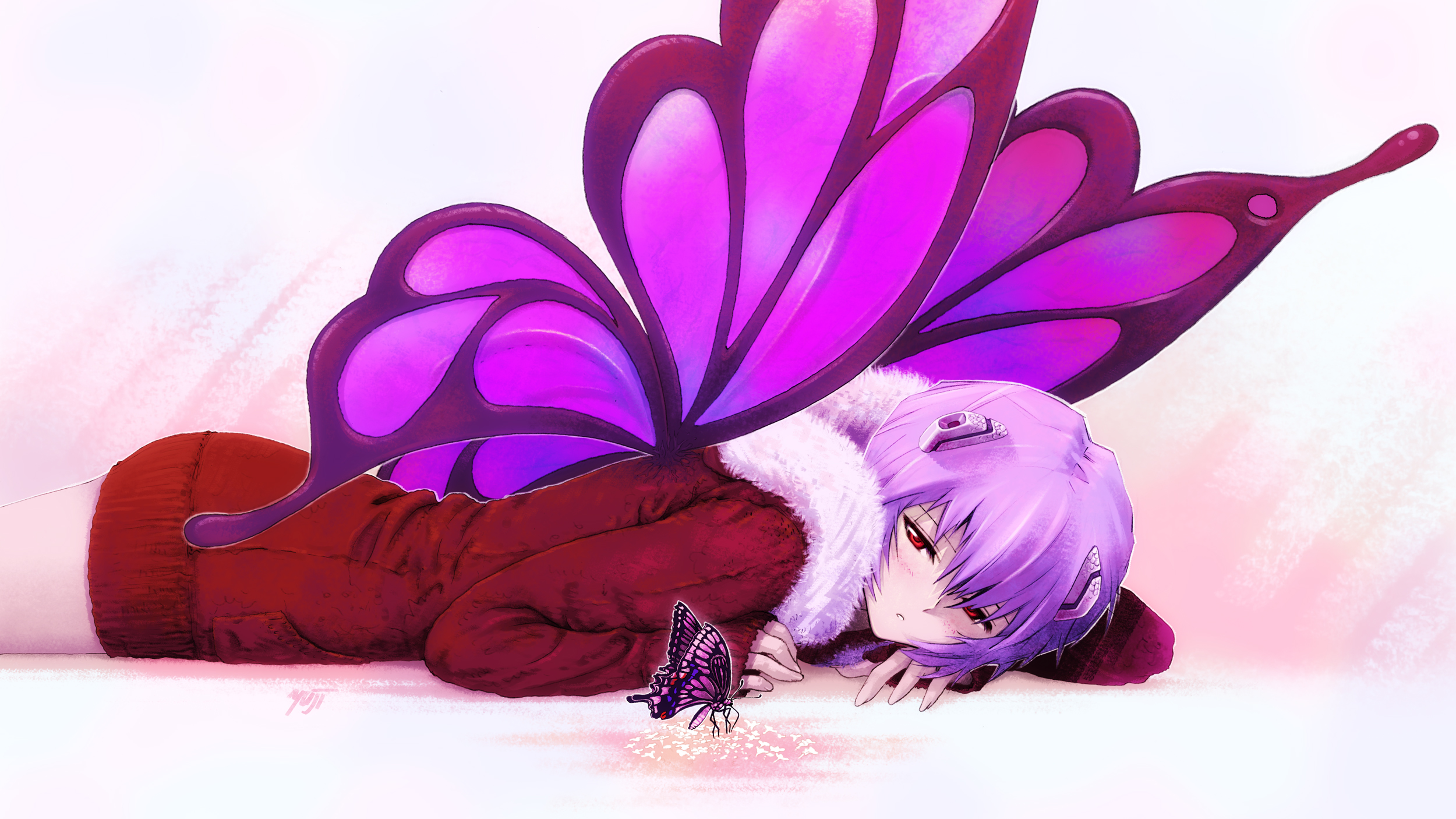 Ayanami Rei with Butterfly Wings and Butterfly HD Wallpaper