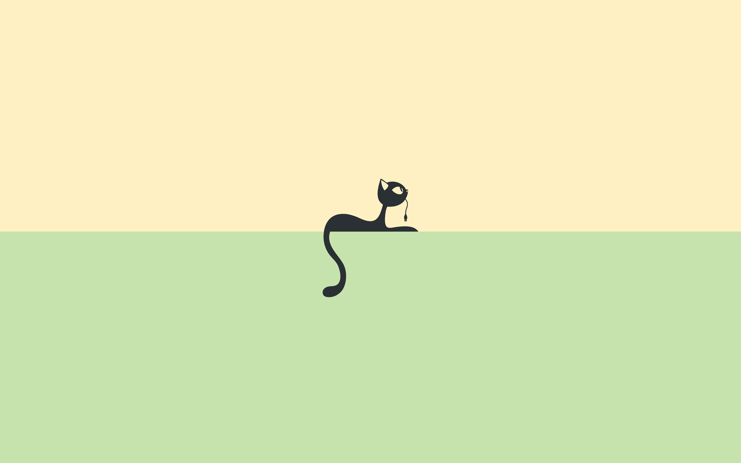Minimalist black cat on a ledge HD Wallpaper