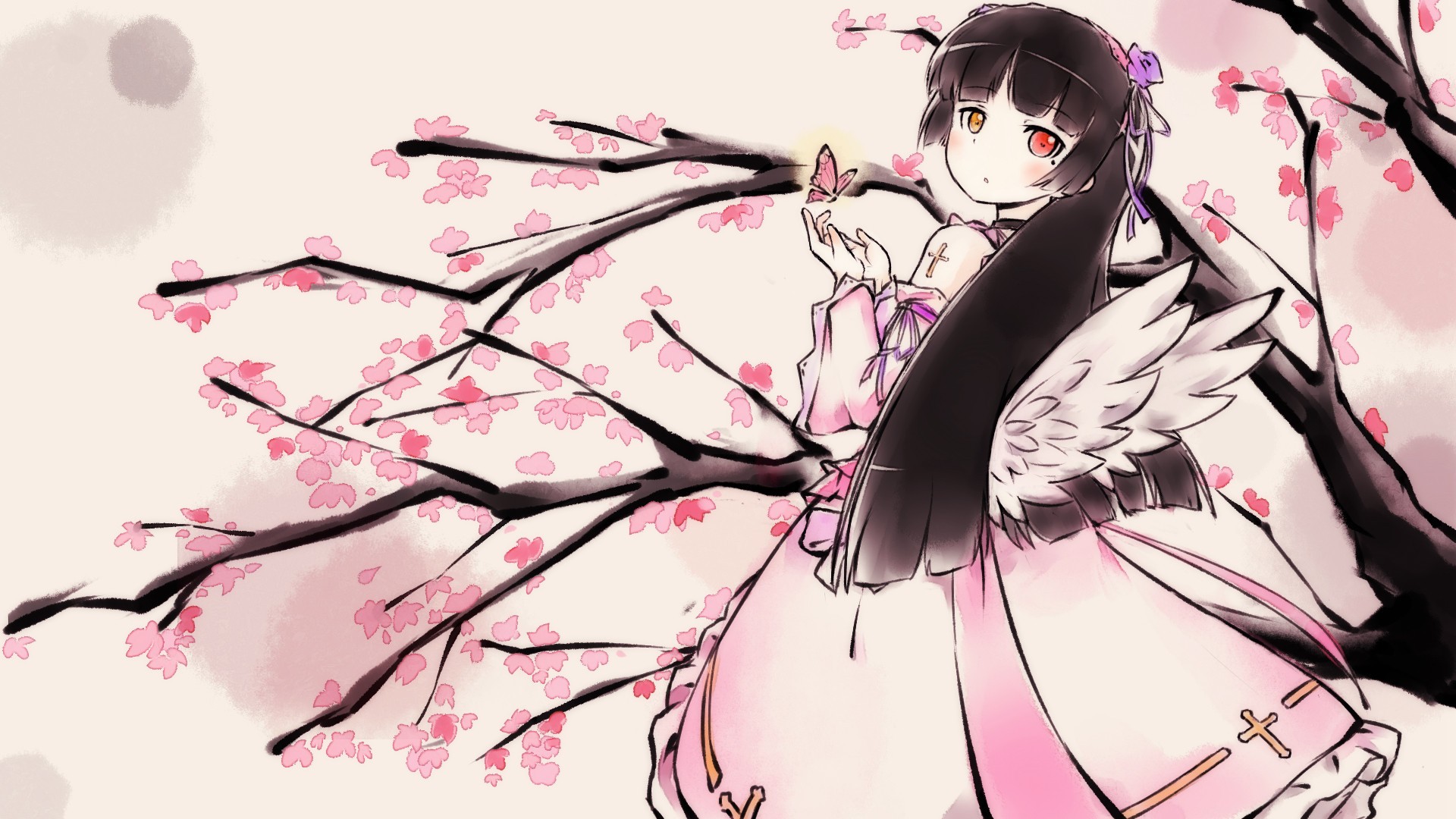 Gokou Ruri with a butterfly and cherry blossoms HD Wallpaper