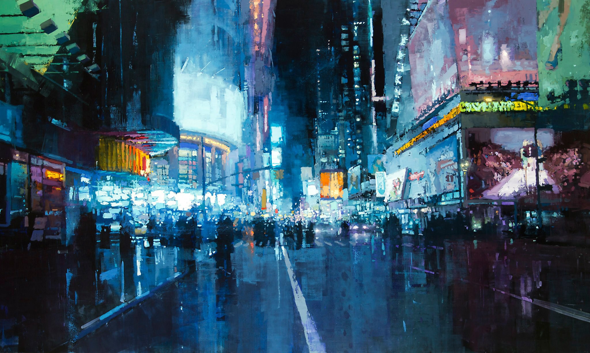Painting of Times Square at Night HD Wallpaper