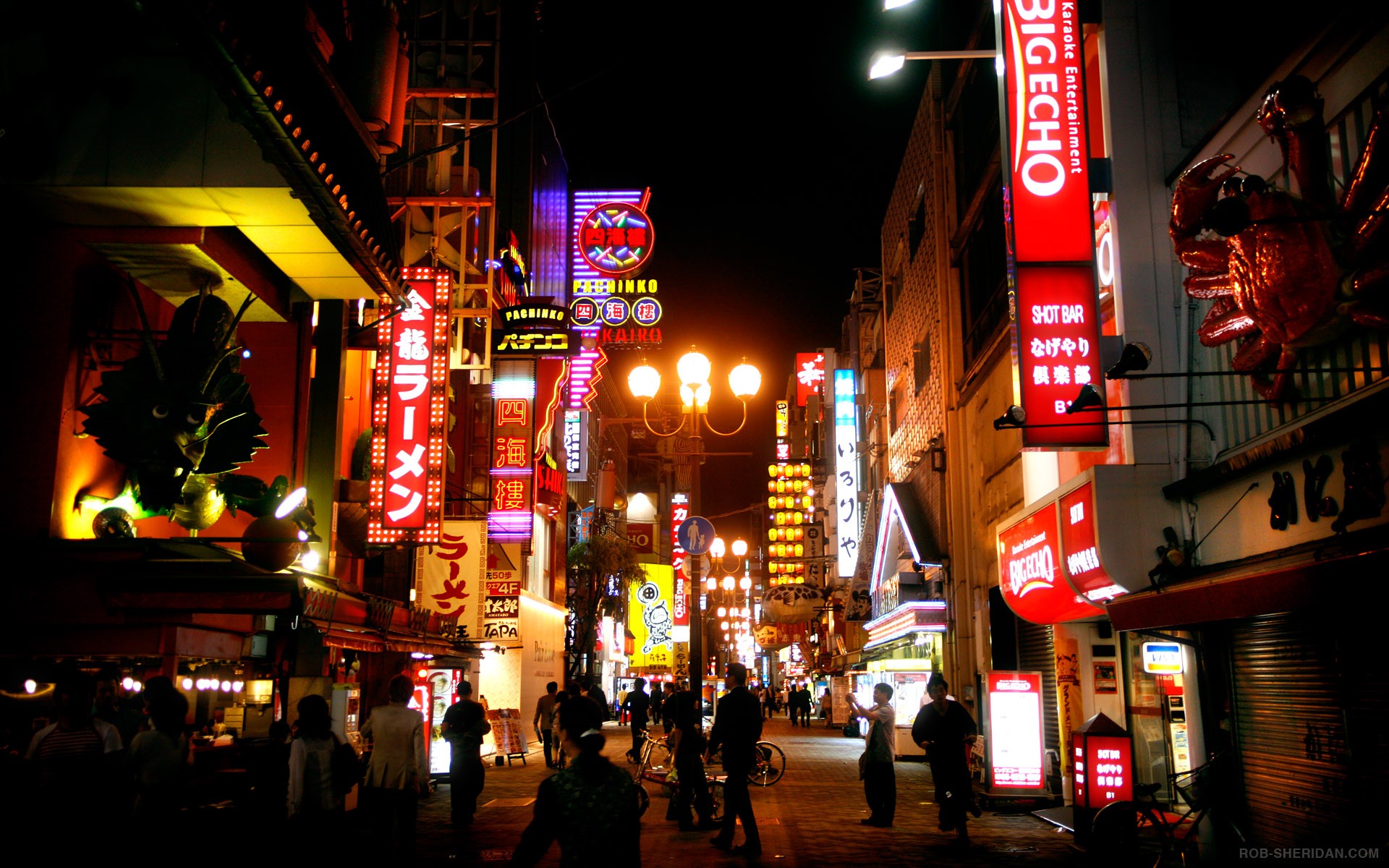 Dotonbori street at night with neon signs HD Wallpaper