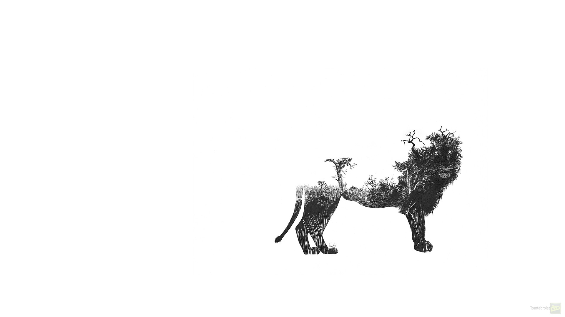 Lion made of trees and savanna landscape HD Wallpaper