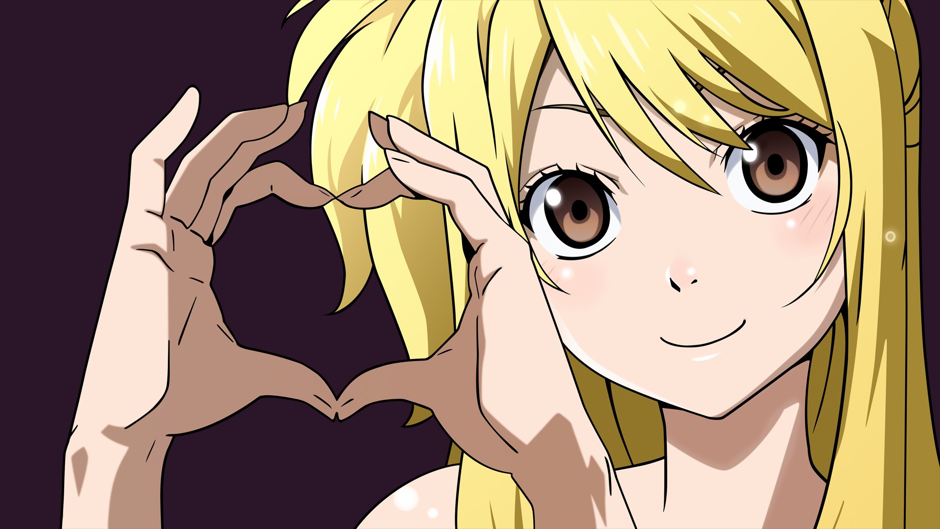 Lucy Heartfilia making a heart shape with her hands HD Wallpaper
