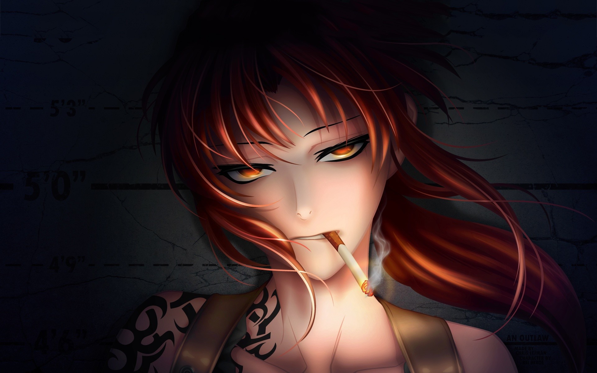 Revy from Black Lagoon smoking a cigarette HD Wallpaper