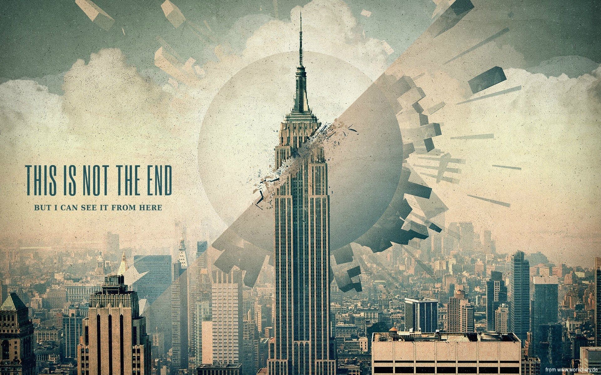 Empire State Building with quote "This is not the end" HD Wallpaper