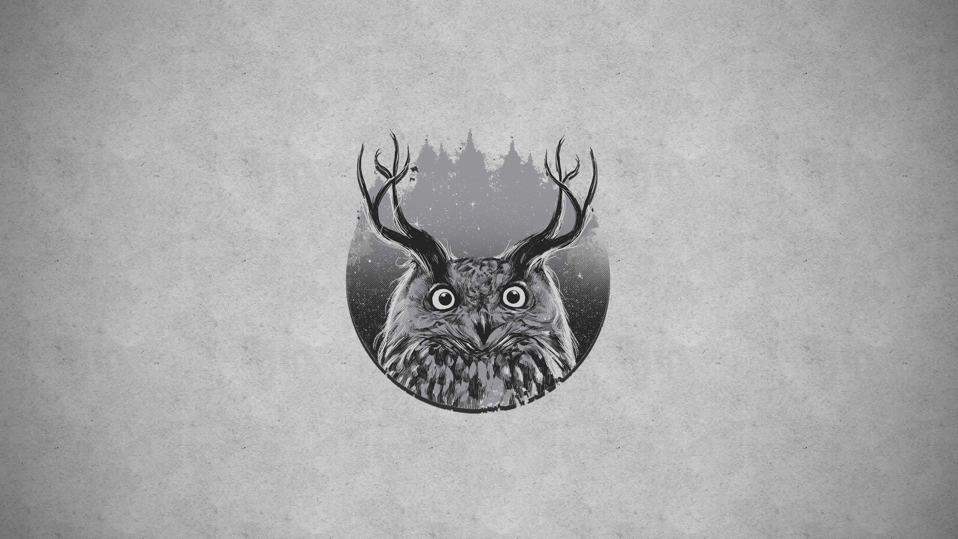 Owl with Antlers in a Forest HD Wallpaper