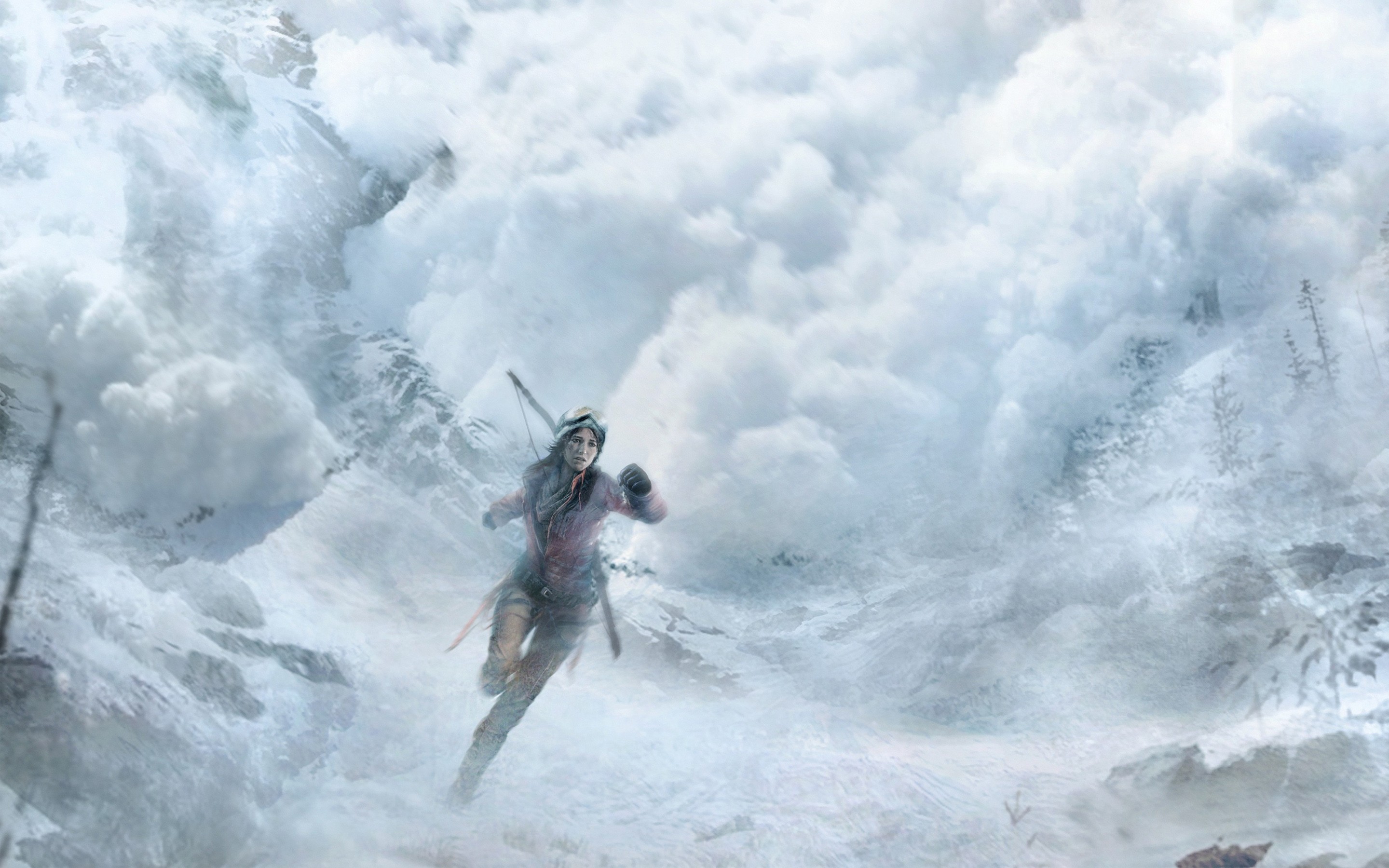 Lara Croft running through an avalanche in Rise of the Tomb Raider concept art HD Wallpaper