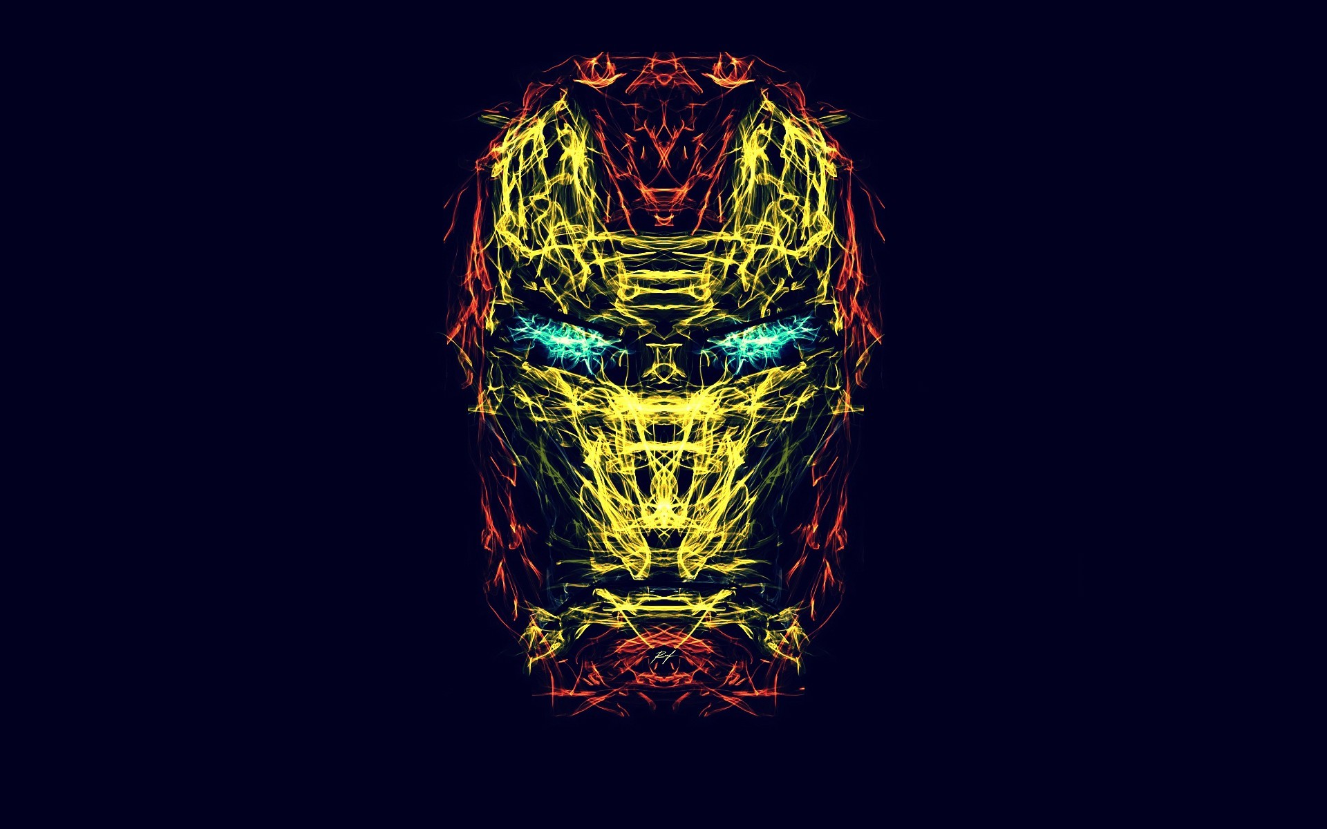 Iron Man mask made of glowing lines HD Wallpaper