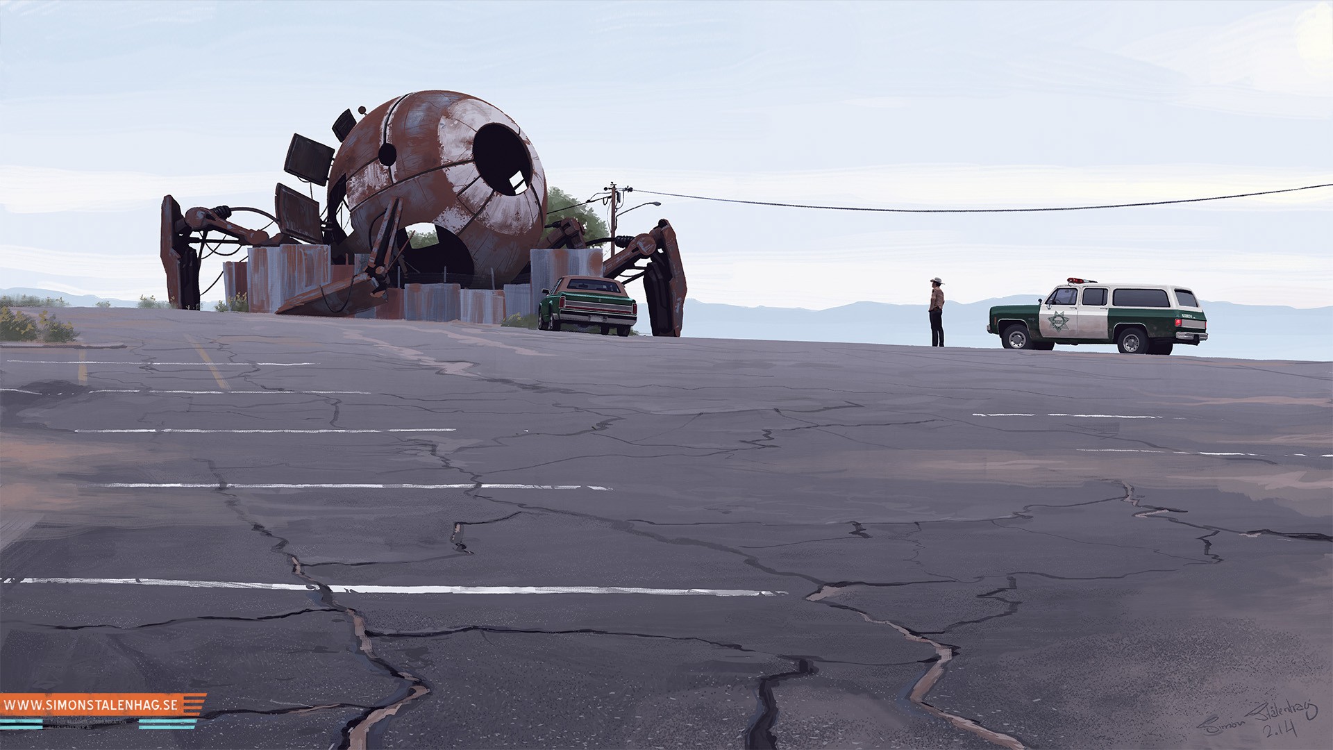 Simon Stålenhag's drawing of a crashed futuristic machine HD Wallpaper