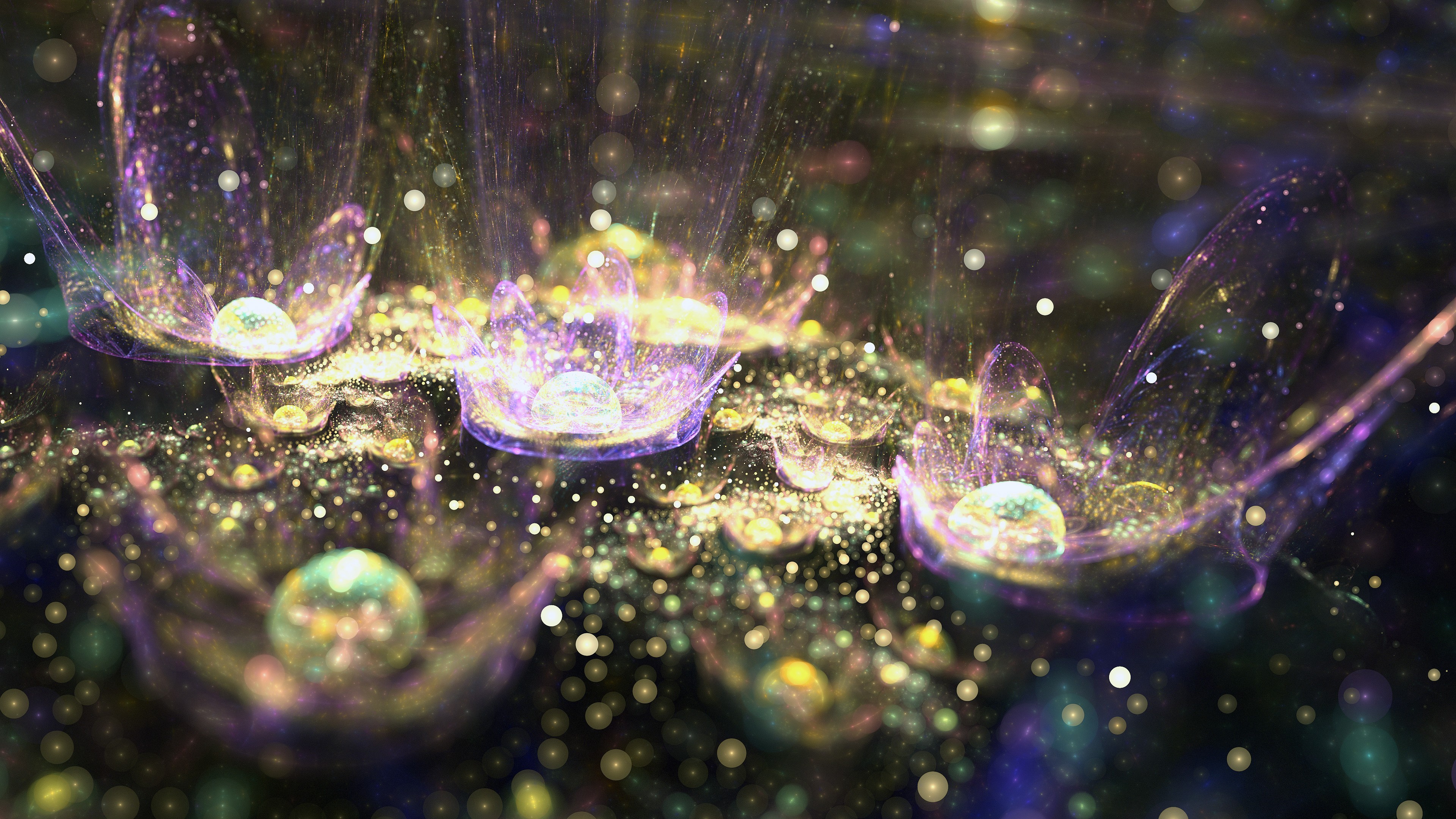 Abstract fractal with glowing purple and yellow elements HD Wallpaper