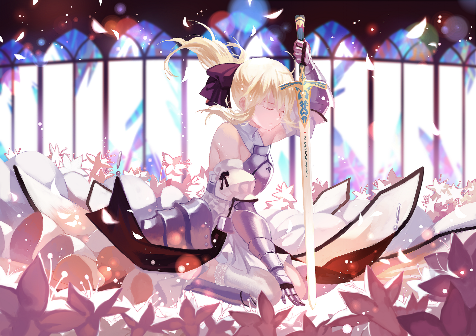 Saber from Fate Series in a field of flowers HD Wallpaper