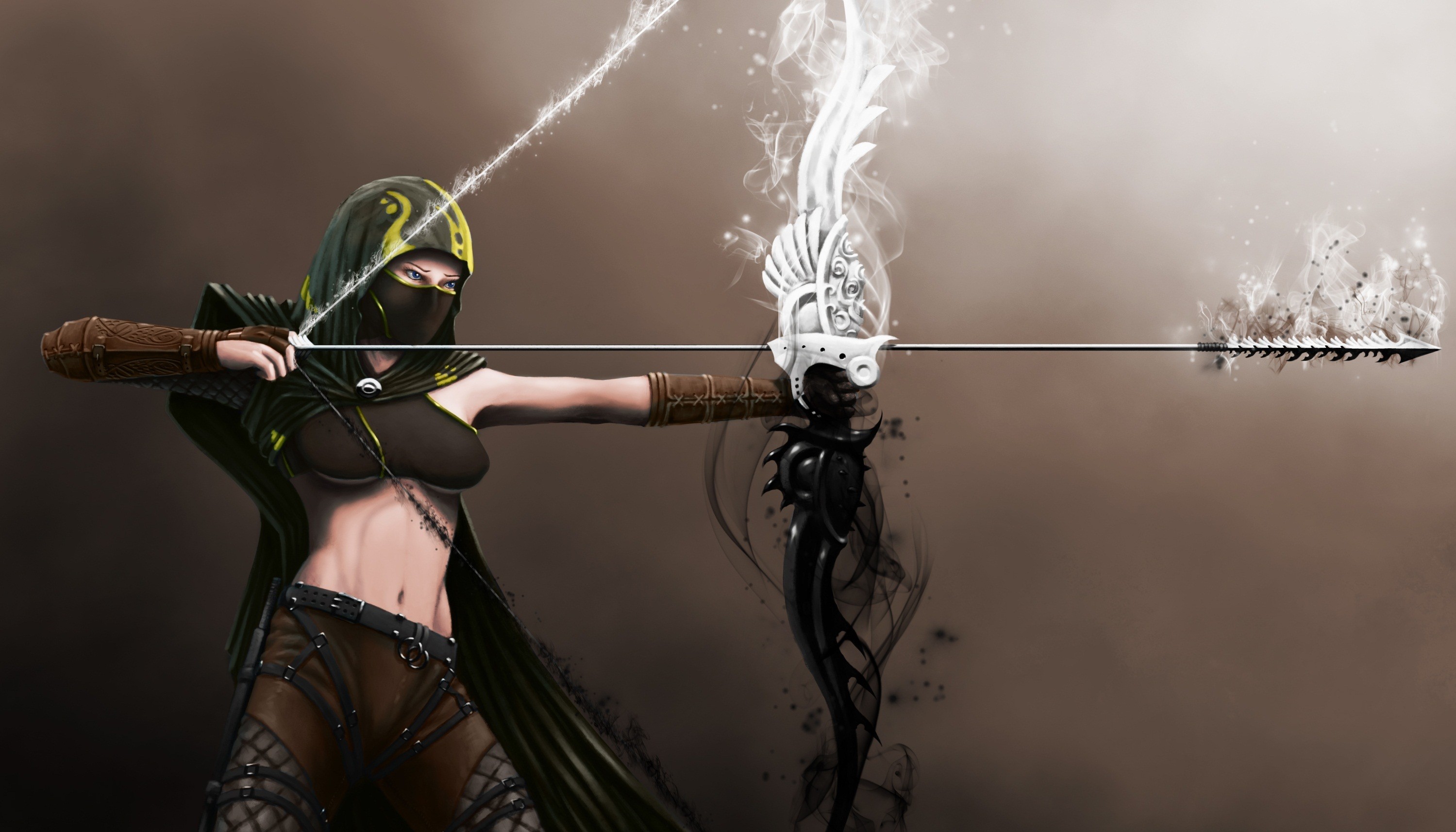 Fantasy warrior archer with magical bow HD Wallpaper
