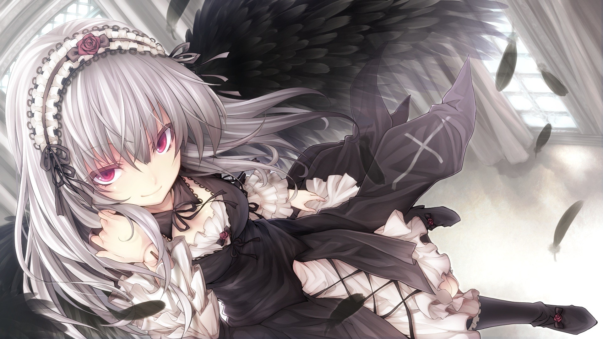 Suigintou from Rozen Maiden with black wings HD Wallpaper