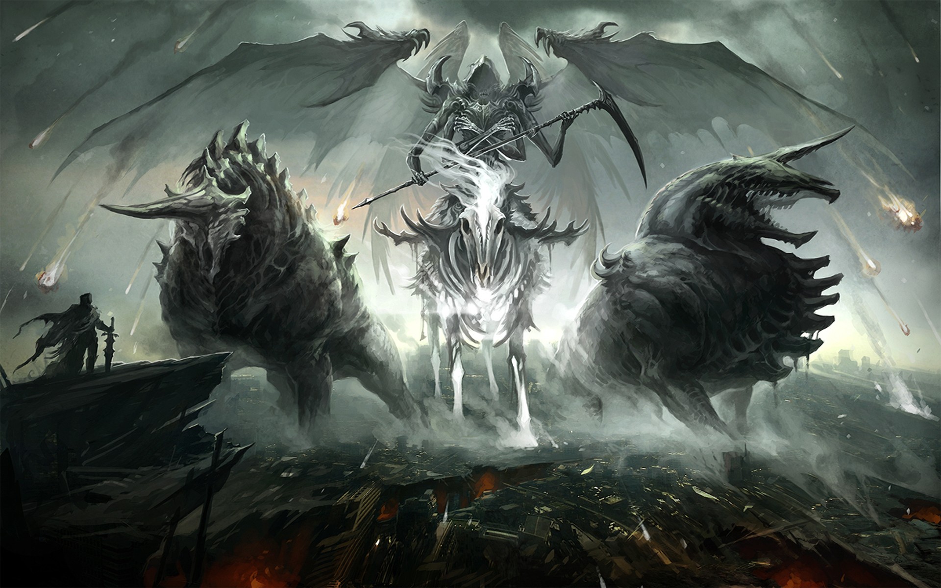 Death on a pale horse with monstrous beasts HD Wallpaper
