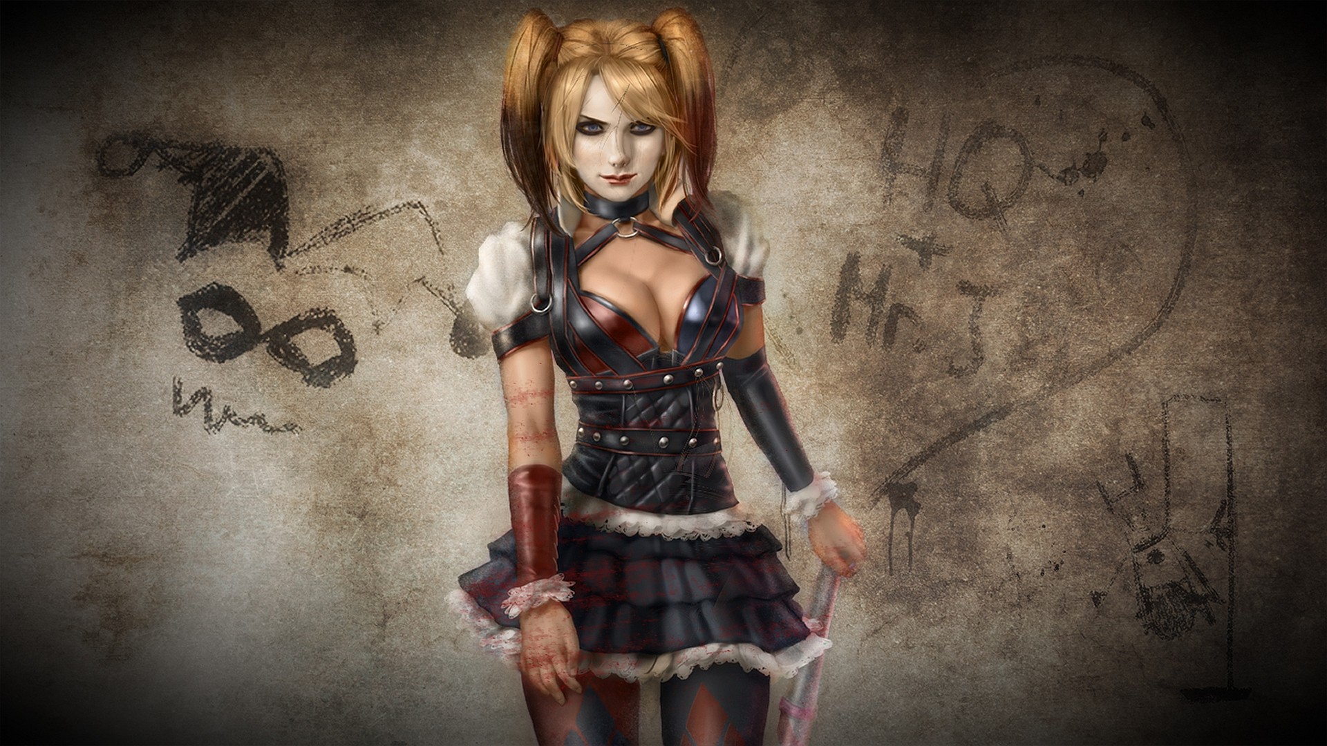 Harley Quinn digital art with graffiti background HD Wallpaper