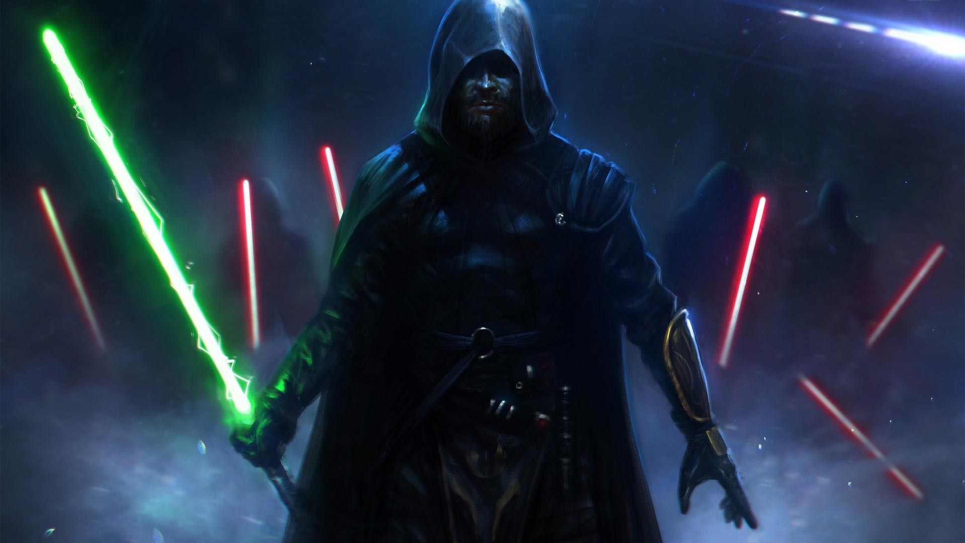 Star Wars digital art with Luke Skywalker and Sith Lords HD Wallpaper