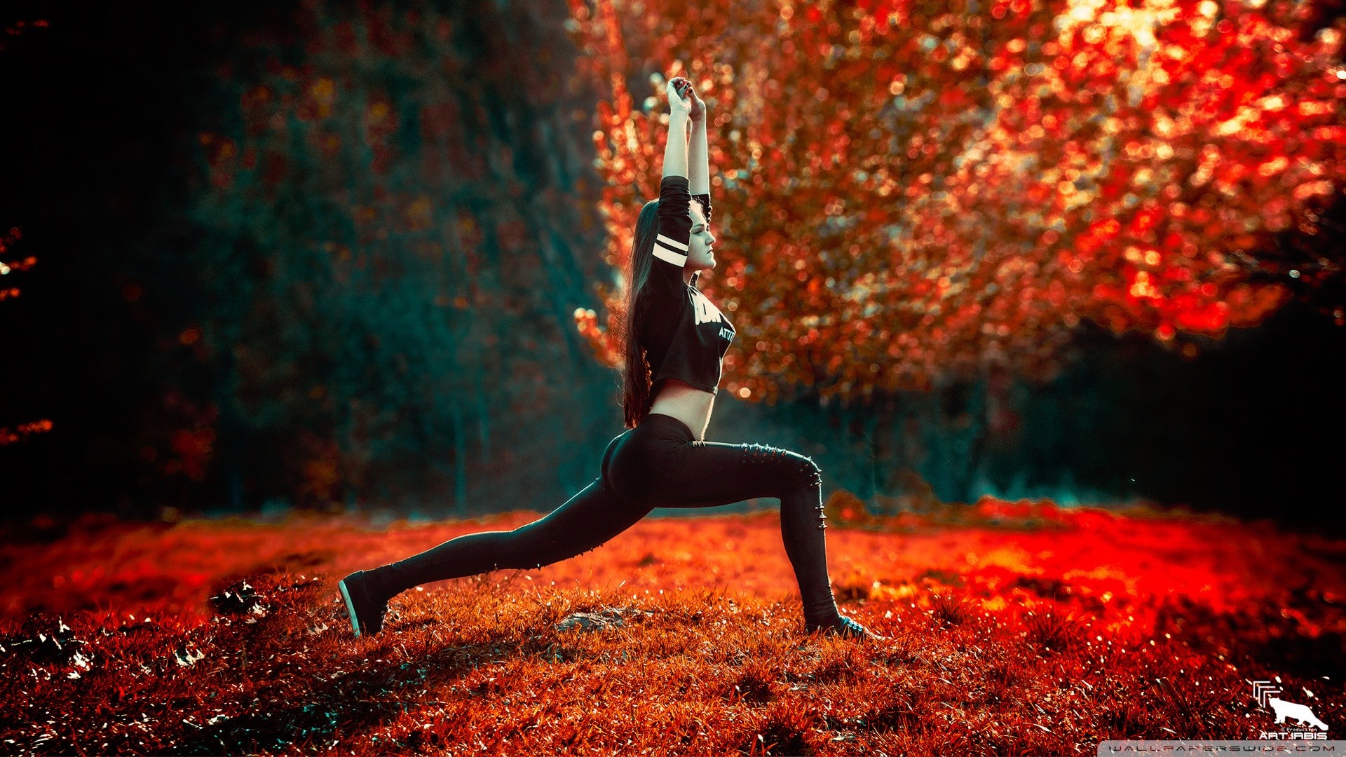 Woman doing yoga in a park HD Wallpaper