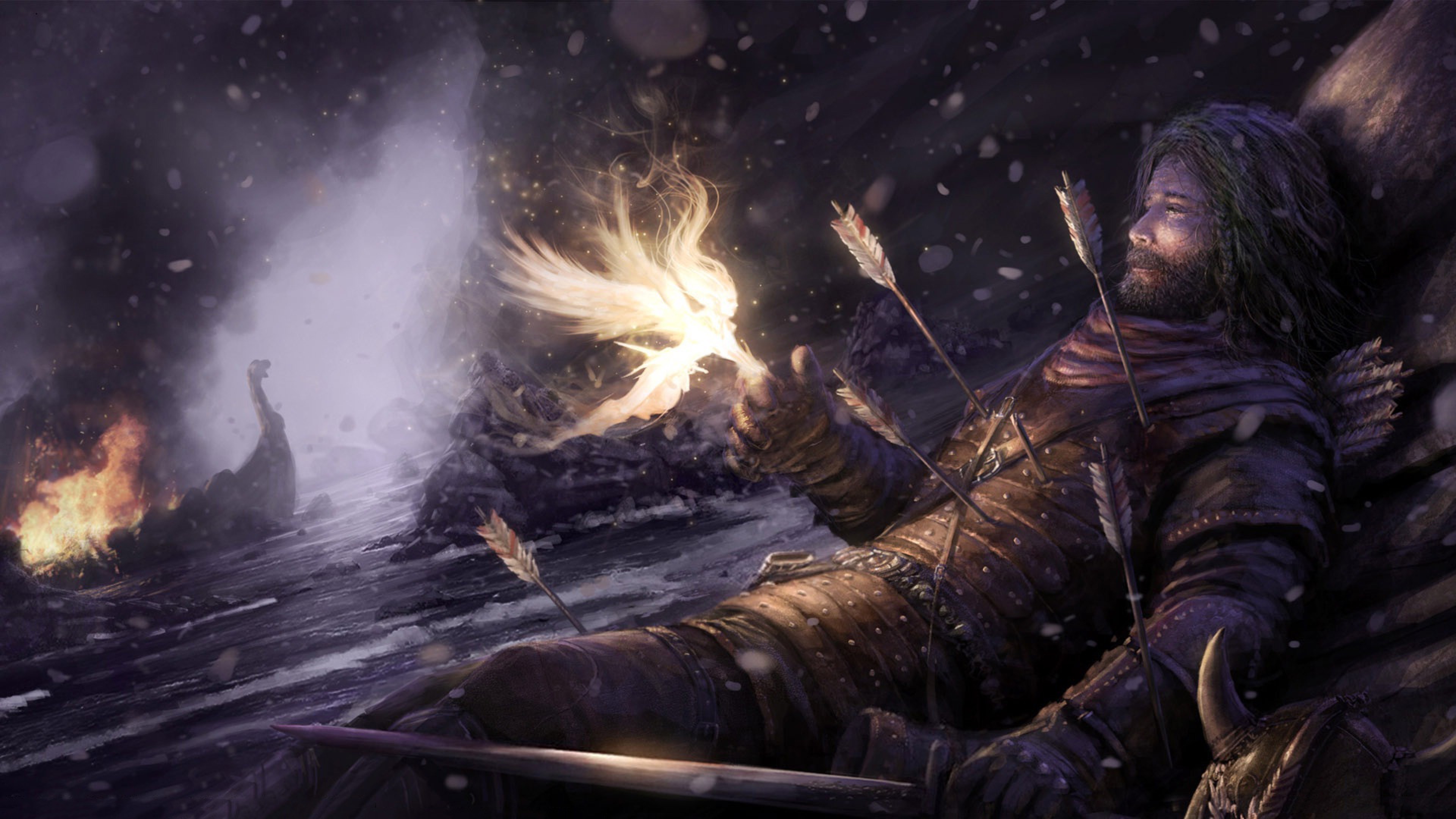Viking warrior with fairy and arrows in battle HD Wallpaper