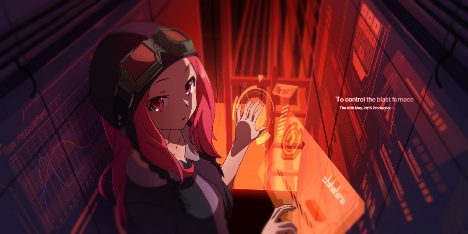 Anime girl with pink hair operating a futuristic interface HD Wallpaper