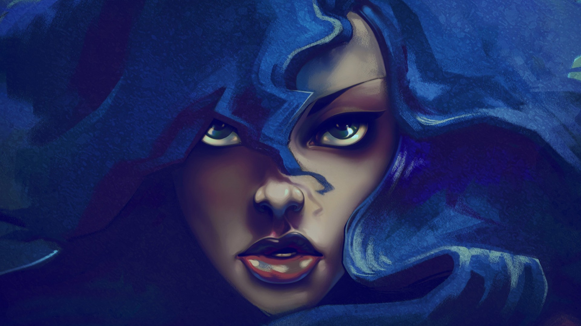 Artwork of Rihanna with blue hair HD Wallpaper