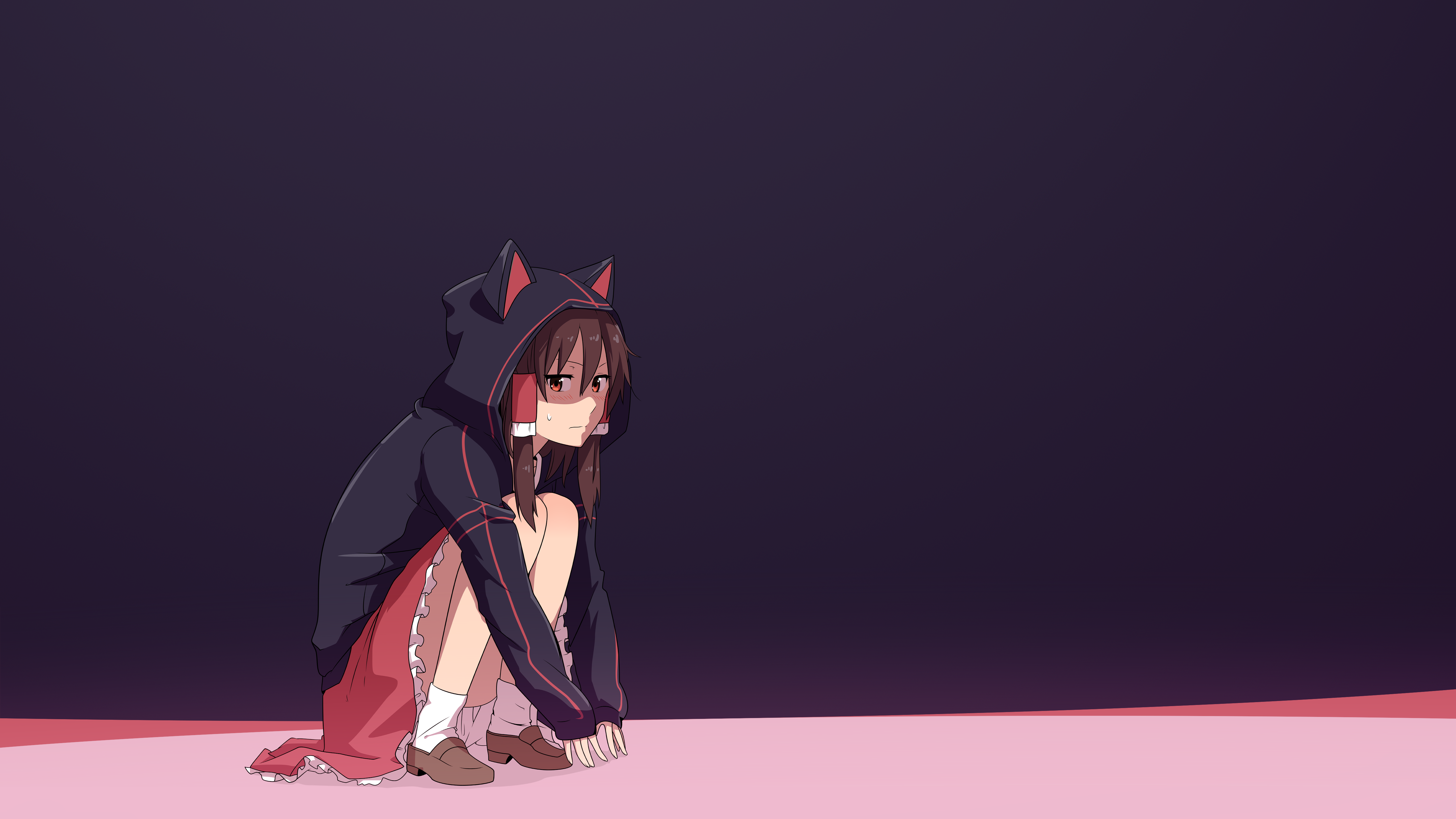 Hakurei Reimu wearing a hoodie with cat ears HD Wallpaper