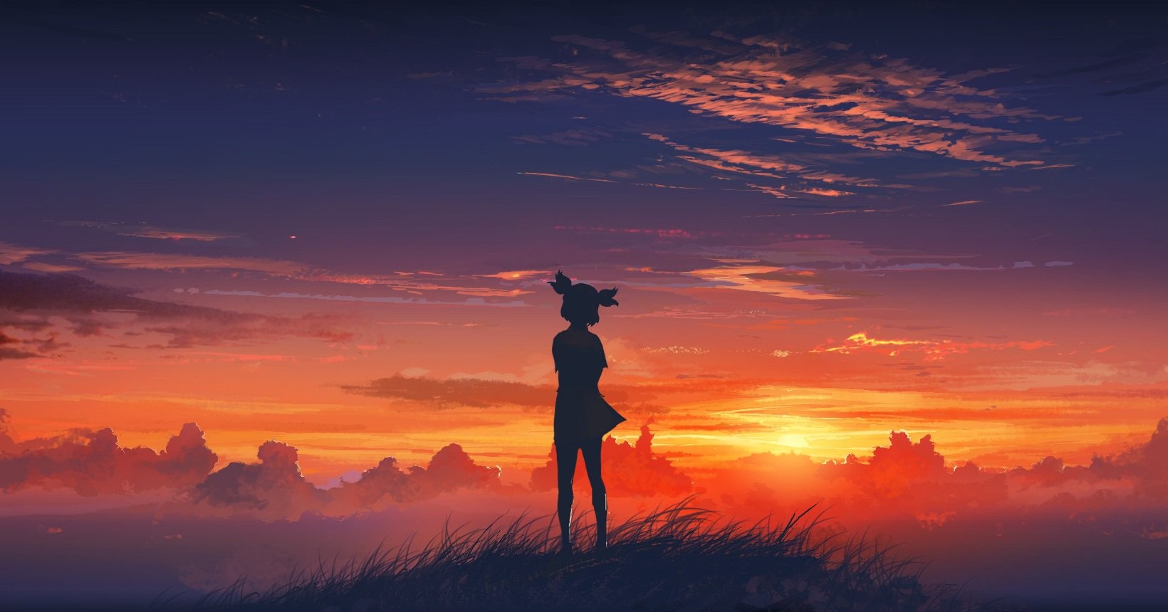 Everlasting Summer, Lena (character), anime girls, sunset, anime HD Wallpaper