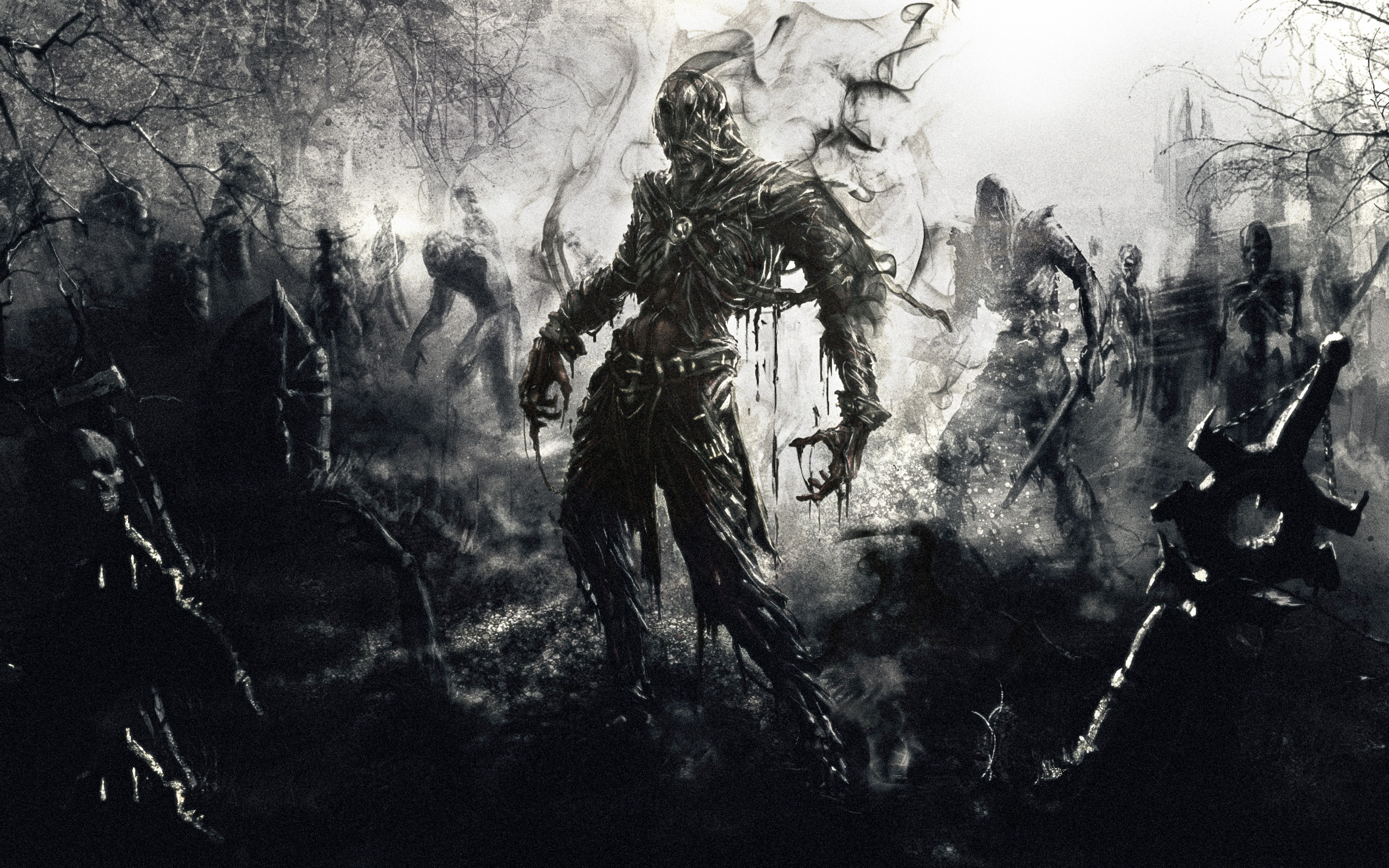 Zombies rising from a graveyard HD Wallpaper