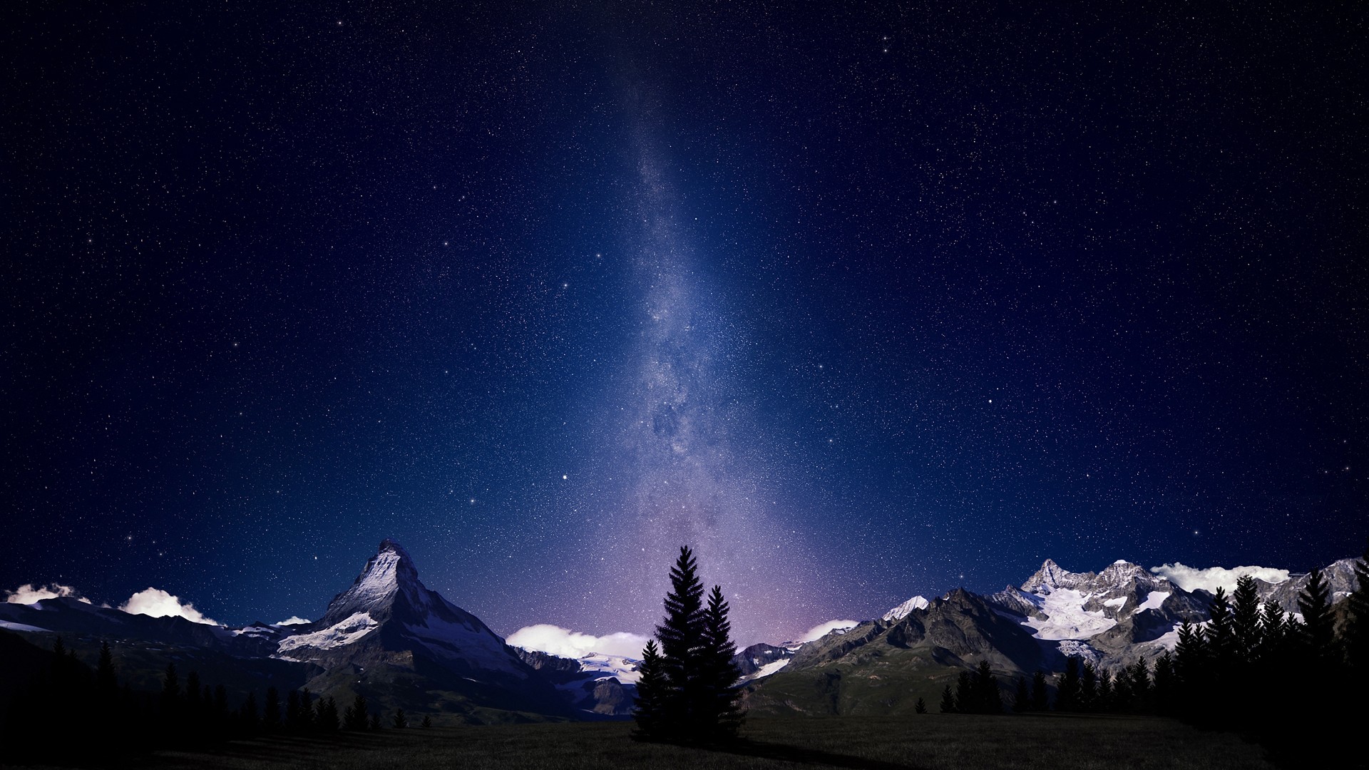 Milky Way over snow-capped mountains at night HD Wallpaper