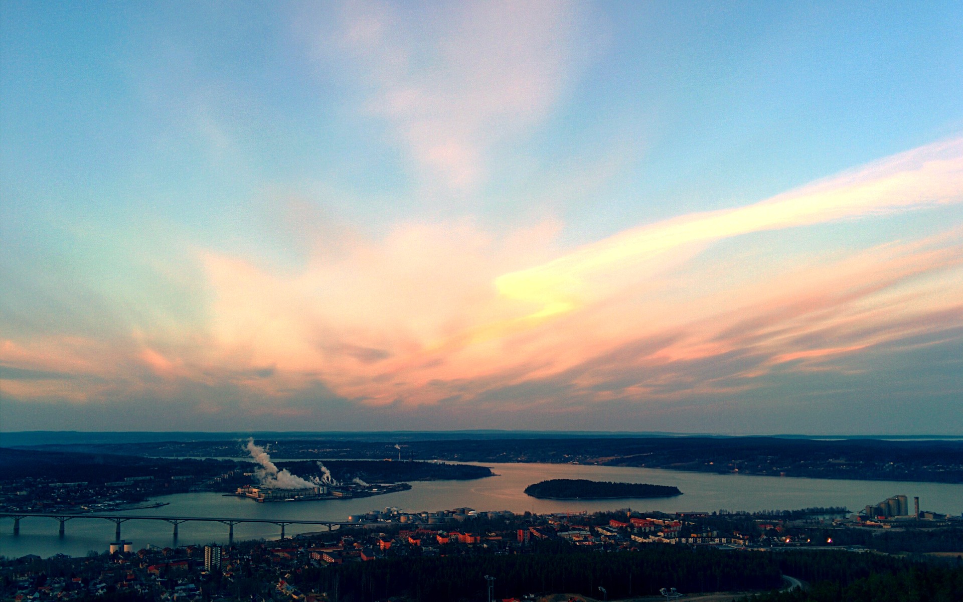Sundsvall, Sweden: Cityscape and River at Sunset HD Wallpaper