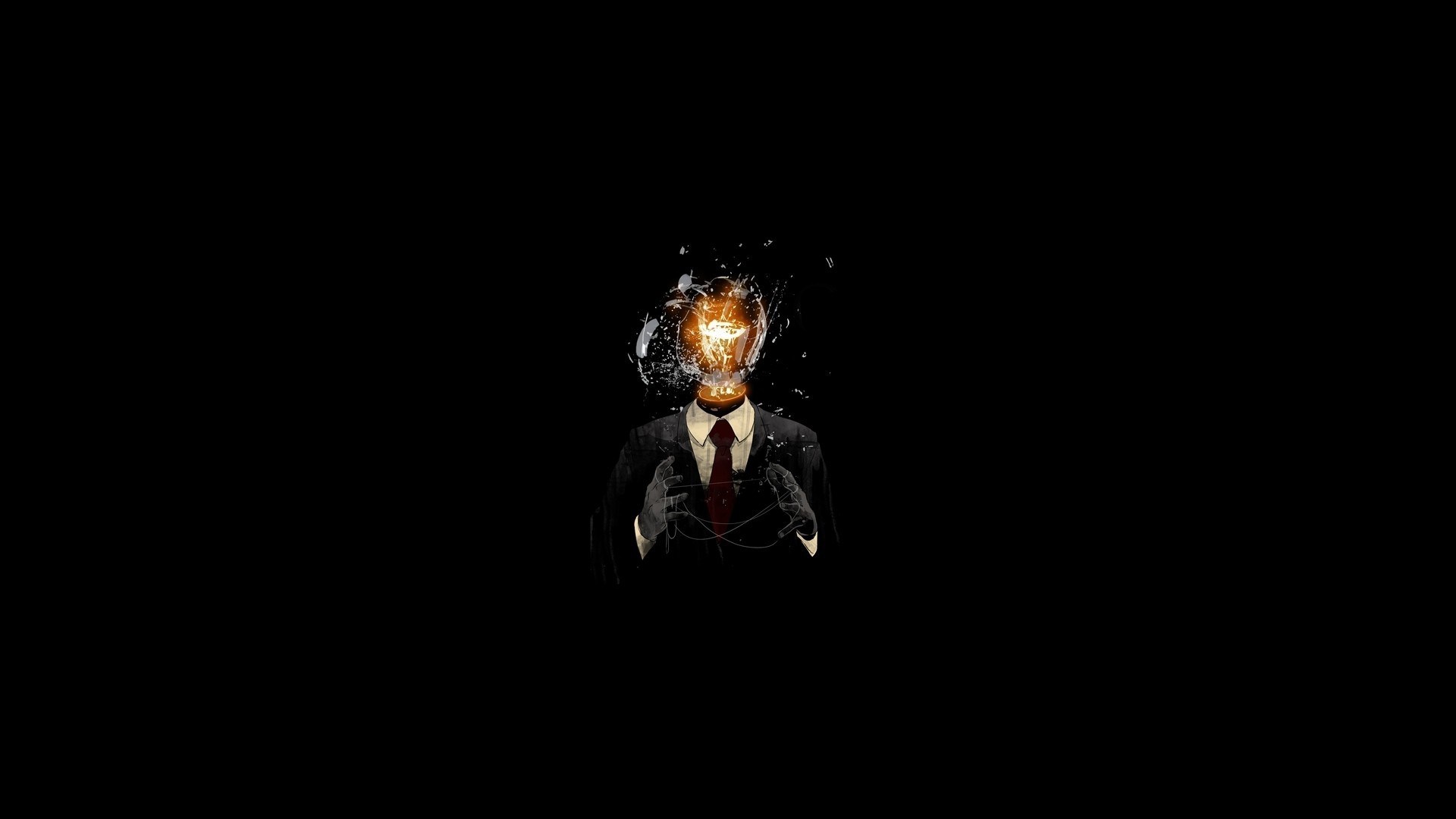 Man in Suit with Exploding Lightbulb Head HD Wallpaper