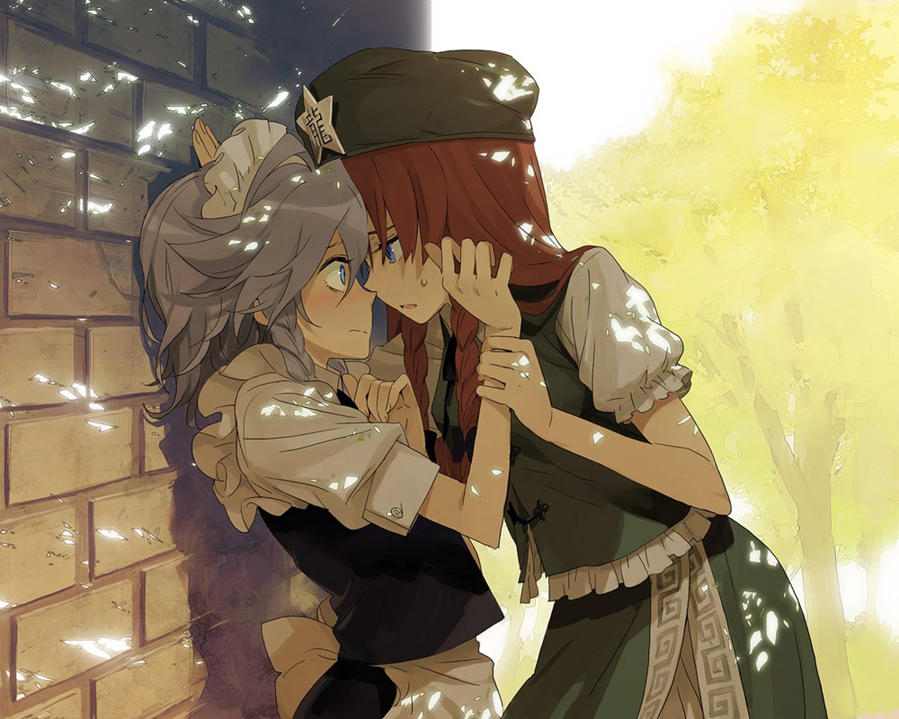 Two Touhou girls in an intimate moment HD Wallpaper